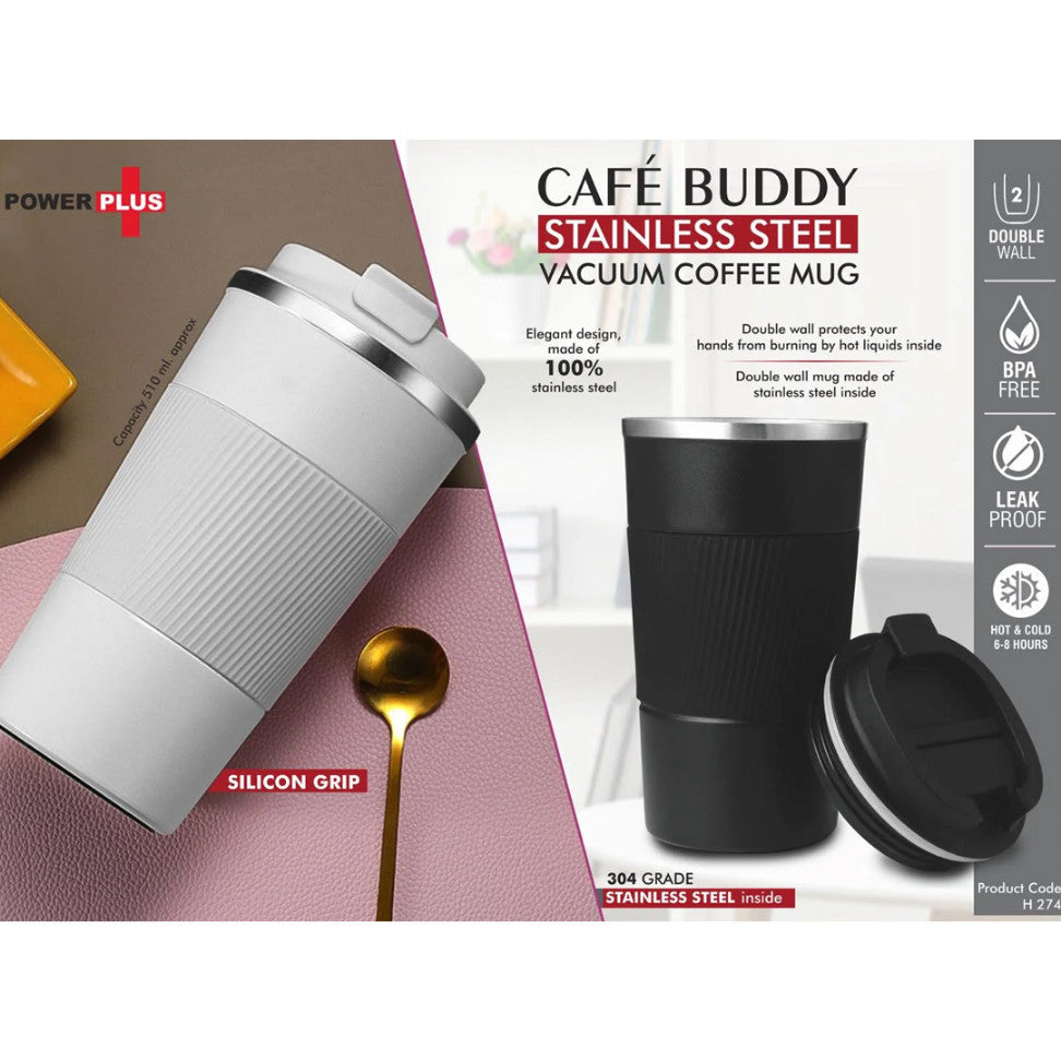 YuBingo H274 - Cafe Buddy: Stainless Steel Vacuum Coffee Mug With Silicon Grip - 510ml - Corporate Gift | Product image 2