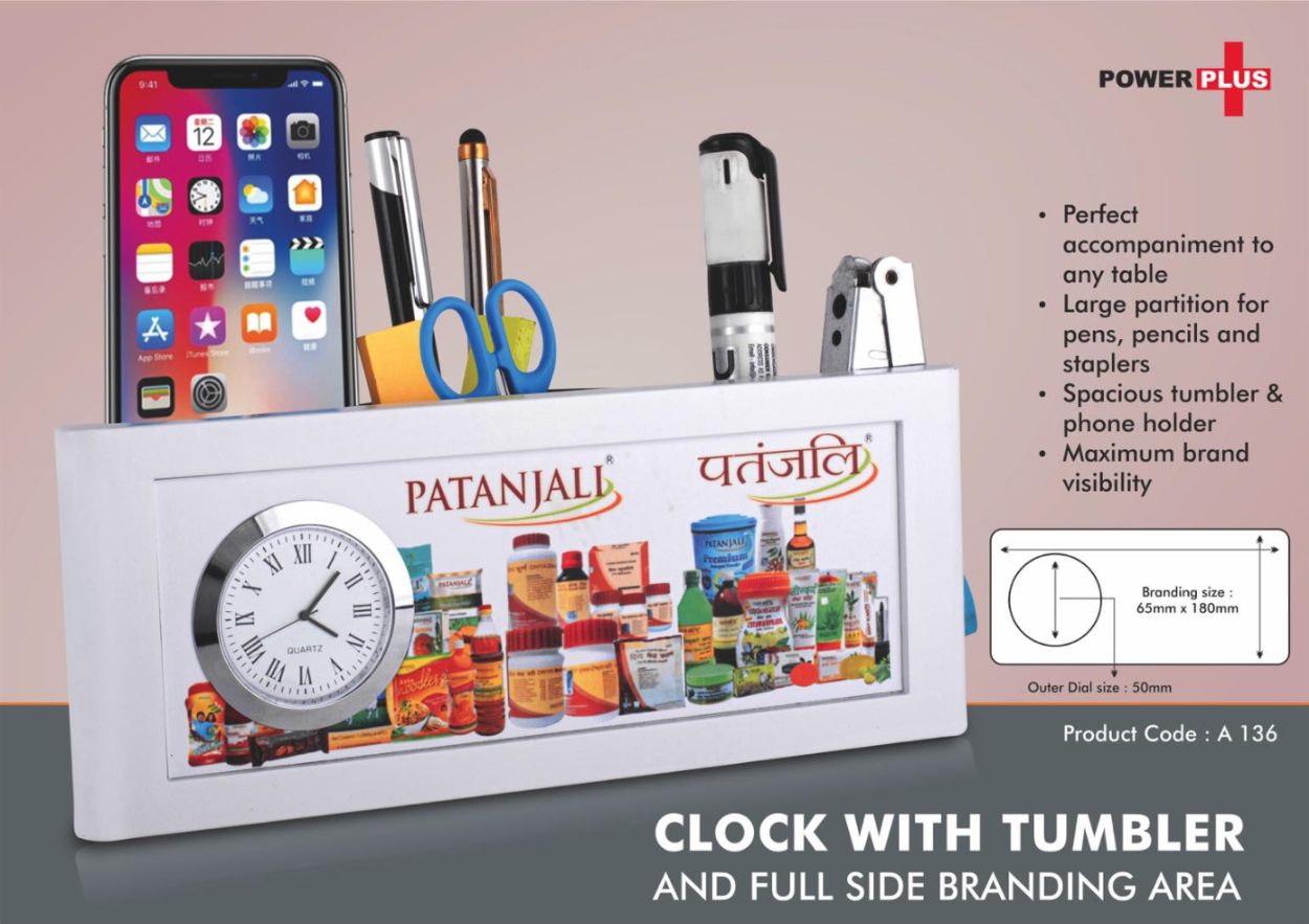 YuBingo Clock With Tumbler And Full Side Branding Area (White) - Corporate Gift | Product image 3