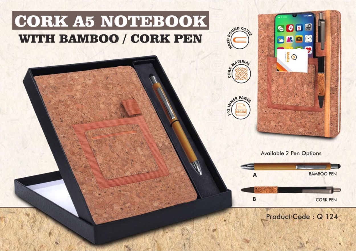 Notebook Gift Set Eco - Cork A5 Notebook With Bamboo/Cork Pen - View 4