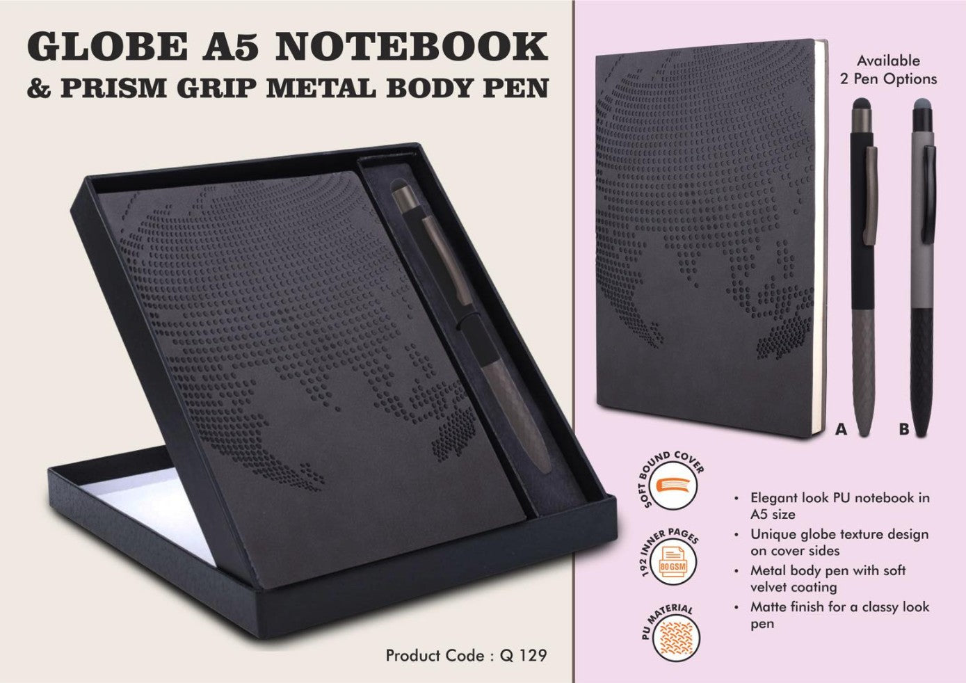 Globe Notebook Gift Set: A5 Globe Notebook With Pen - View 2