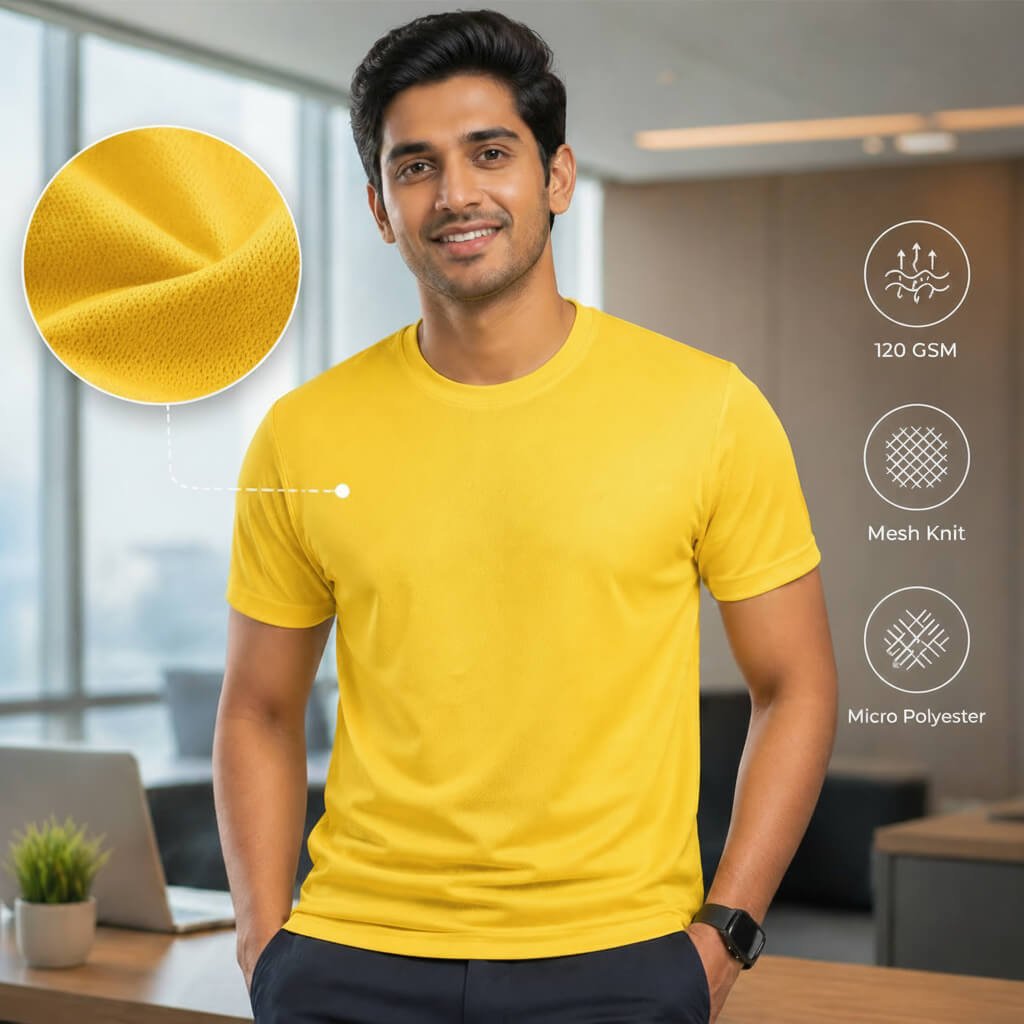 NirmalPlus Golden Yellow round-neck T-shirt for corporate gifting