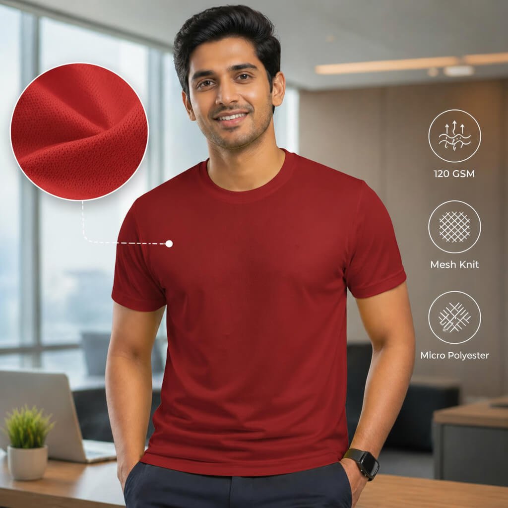 NirmalPlus Maroon round-neck T-shirt for corporate gifting