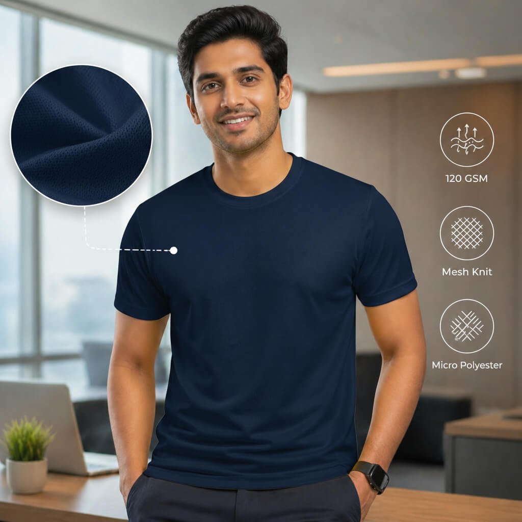 NirmalPlus Navy Blue round-neck T-shirt for corporate gifting