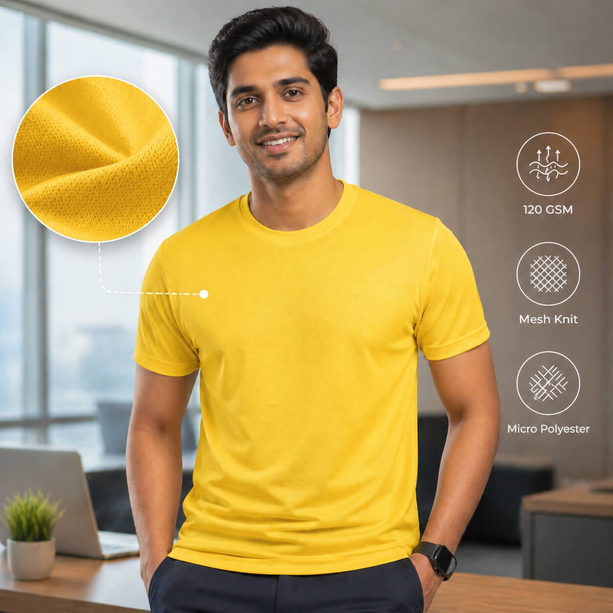 NirmalPlus Yellow round-neck T-shirt for corporate gifting