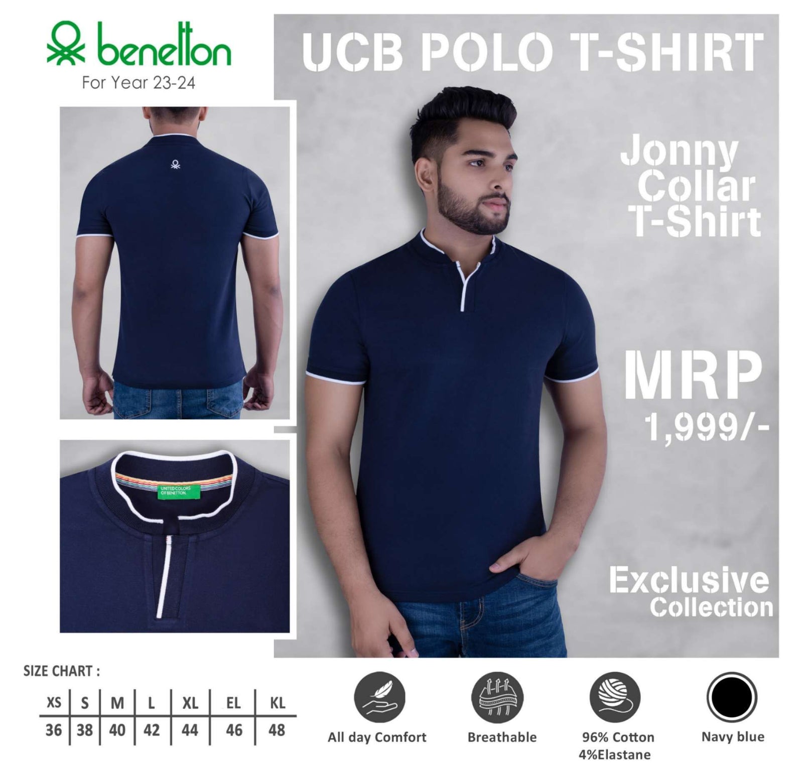 YuBingo United Colors of Benetton Cotton Jonny Polo T-Shirt - Custom Corporate Gift - Navy Blue by YuBingo