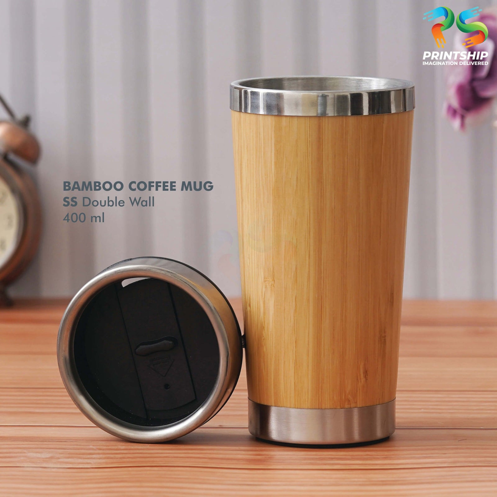 YuBingo Bamboo Finish Stainless Steel Mug - 400 ML - Corporate Gift | YuBingo corporate gift