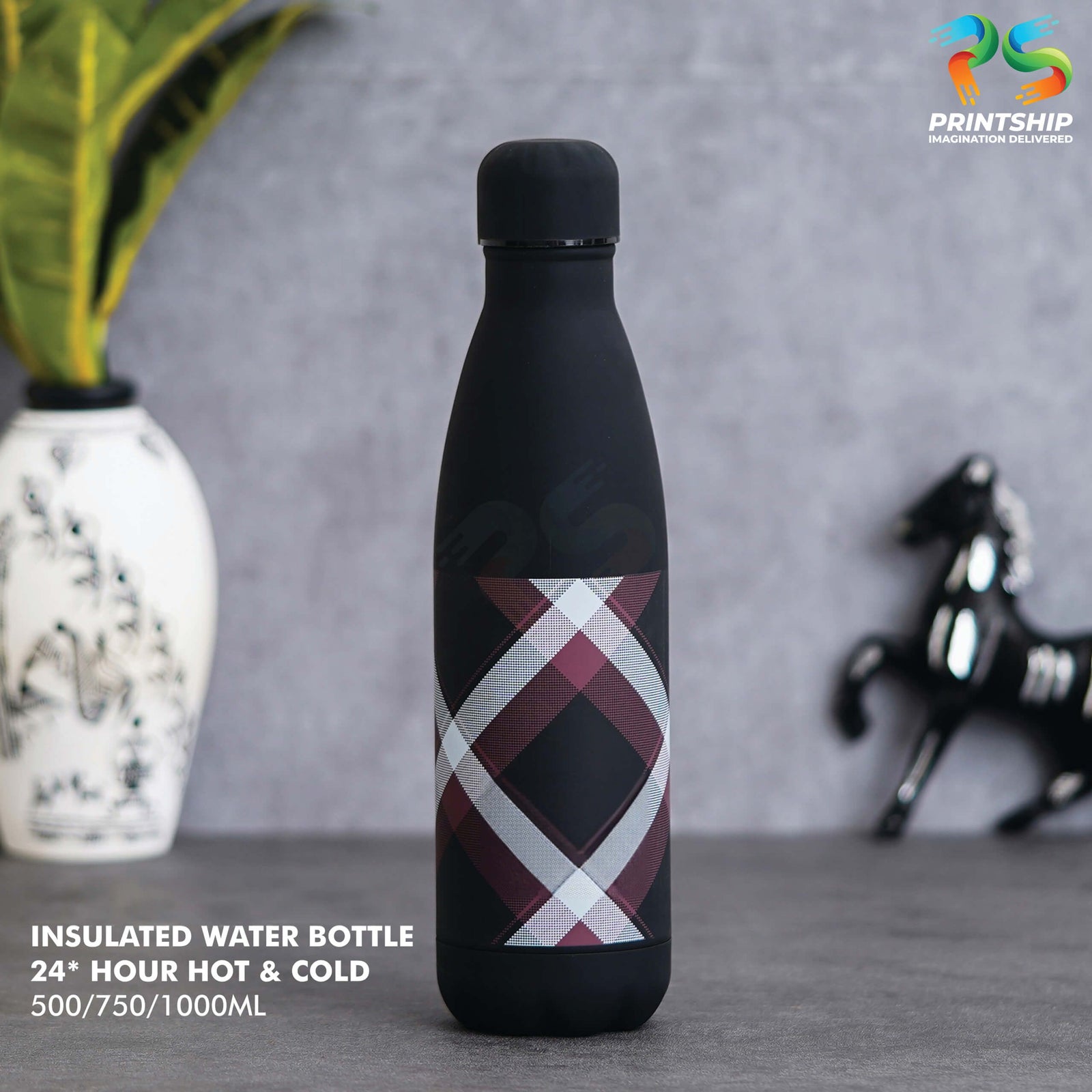 YuBingo Black Stainless Steel Insulated Water Bottle - 1000ML - Corporate Drinkware Gift - Water Bottles by YuBingo