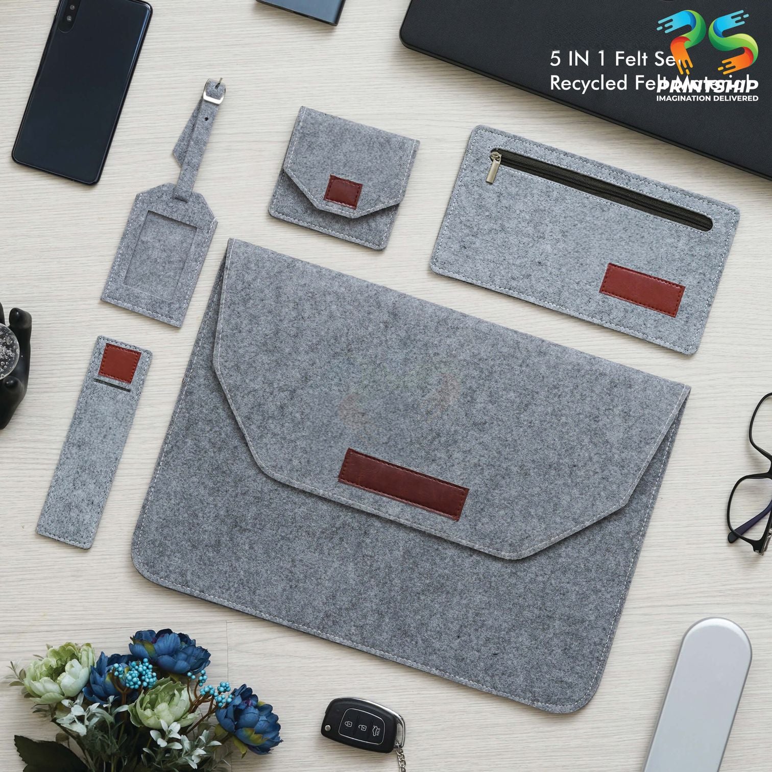 YuBingo Grey Recycled Felt Office Gift Set - 13.5 Inch - Corporate Gift - product image