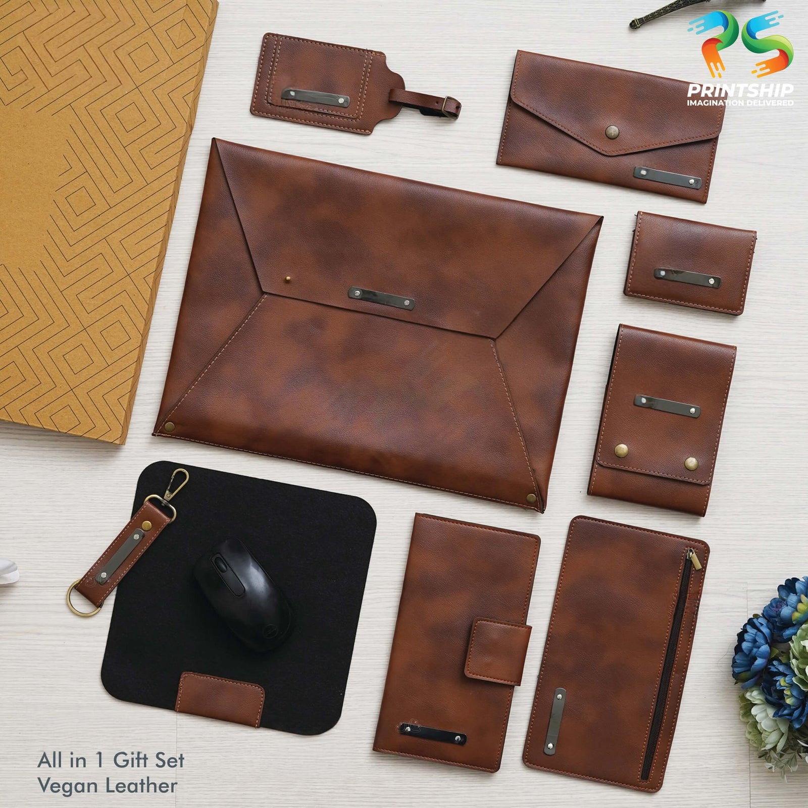 YuBingo Tan Vegan Leather Office Gift Set - Corporate Gift - product image