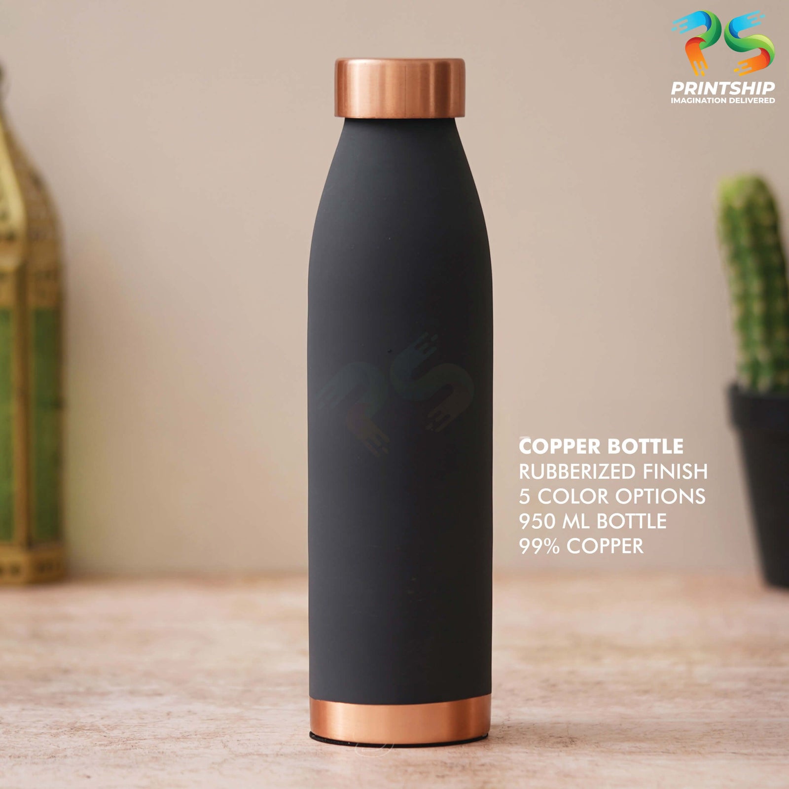 YuBingo Black Rubberized Finish Copper 950ML Bottle - Corporate Drinkware Gift - Water Bottles by YuBingo