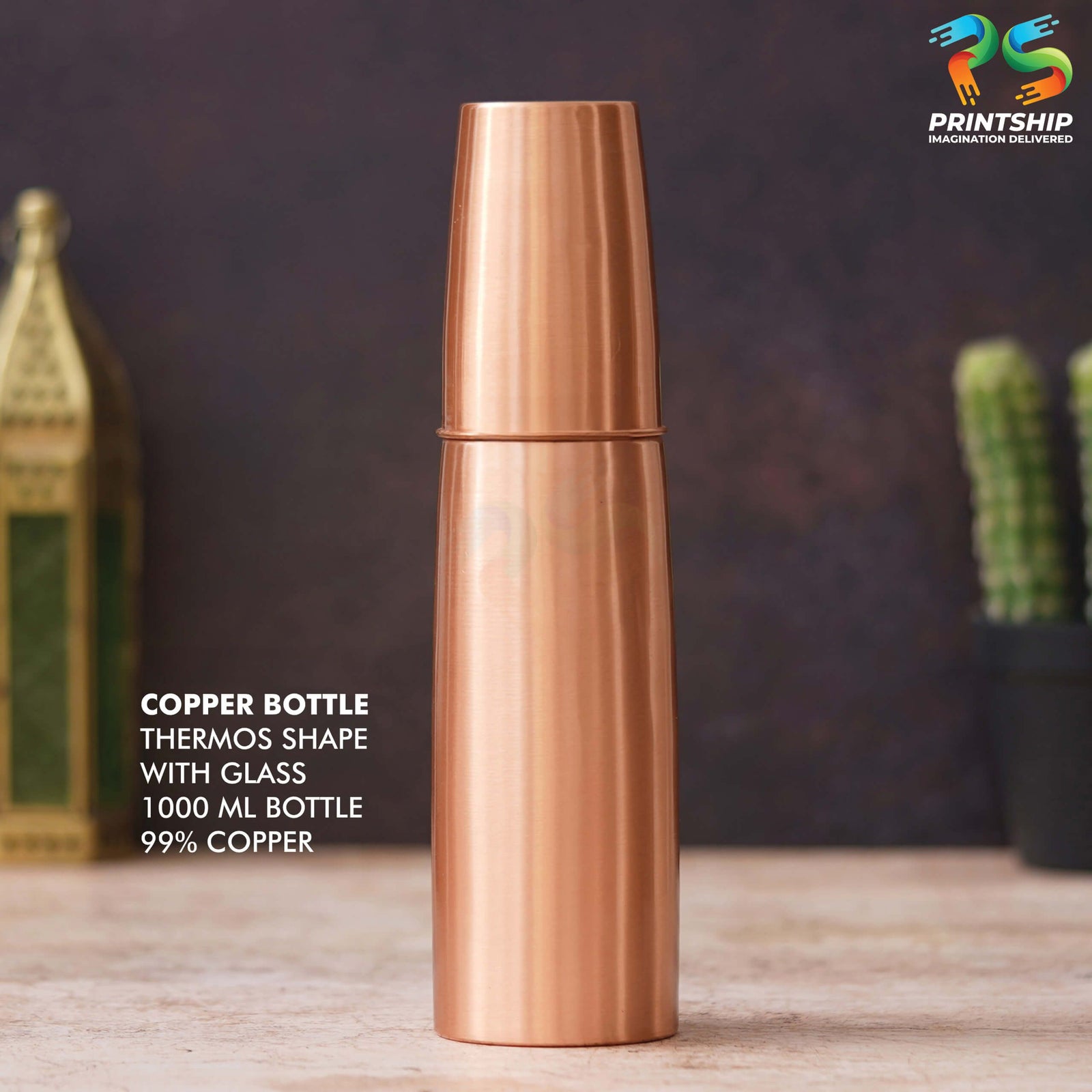 YuBingo Thermos Shape Copper Bottle with Glass 1000ML - Corporate Drinkware Gift - Water Bottles by YuBingo