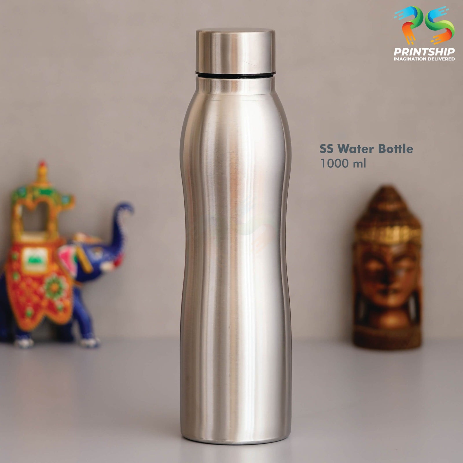 YuBingo Sleek Silver Stainless Steel Bottle - 1000 ML - Corporate Drinkware Gift - Water Bottles by YuBingo