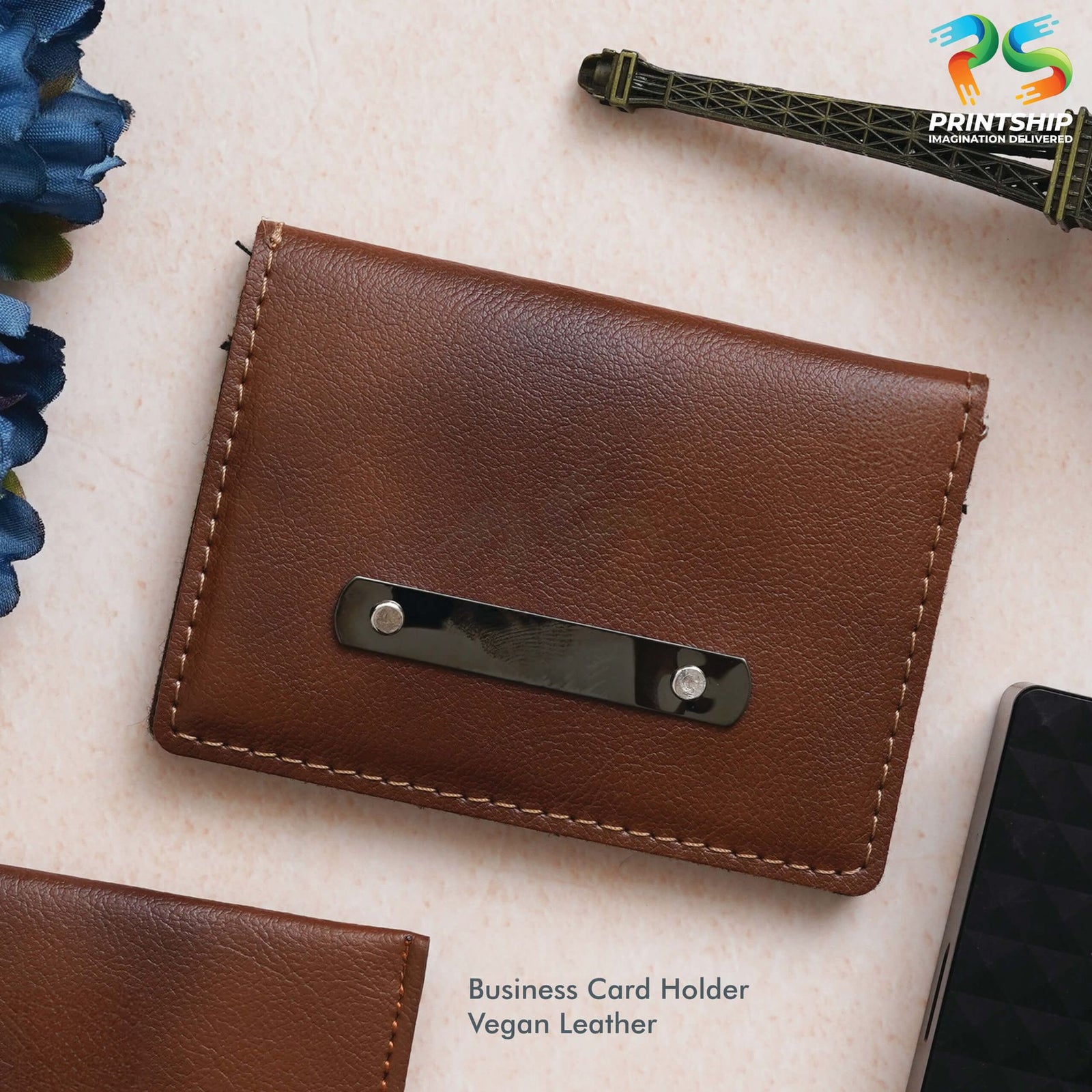 YuBingo Tan Vegan Leather Business Card Holder - Corporate Accessory Gift - Wallets & Pouches by YuBingo