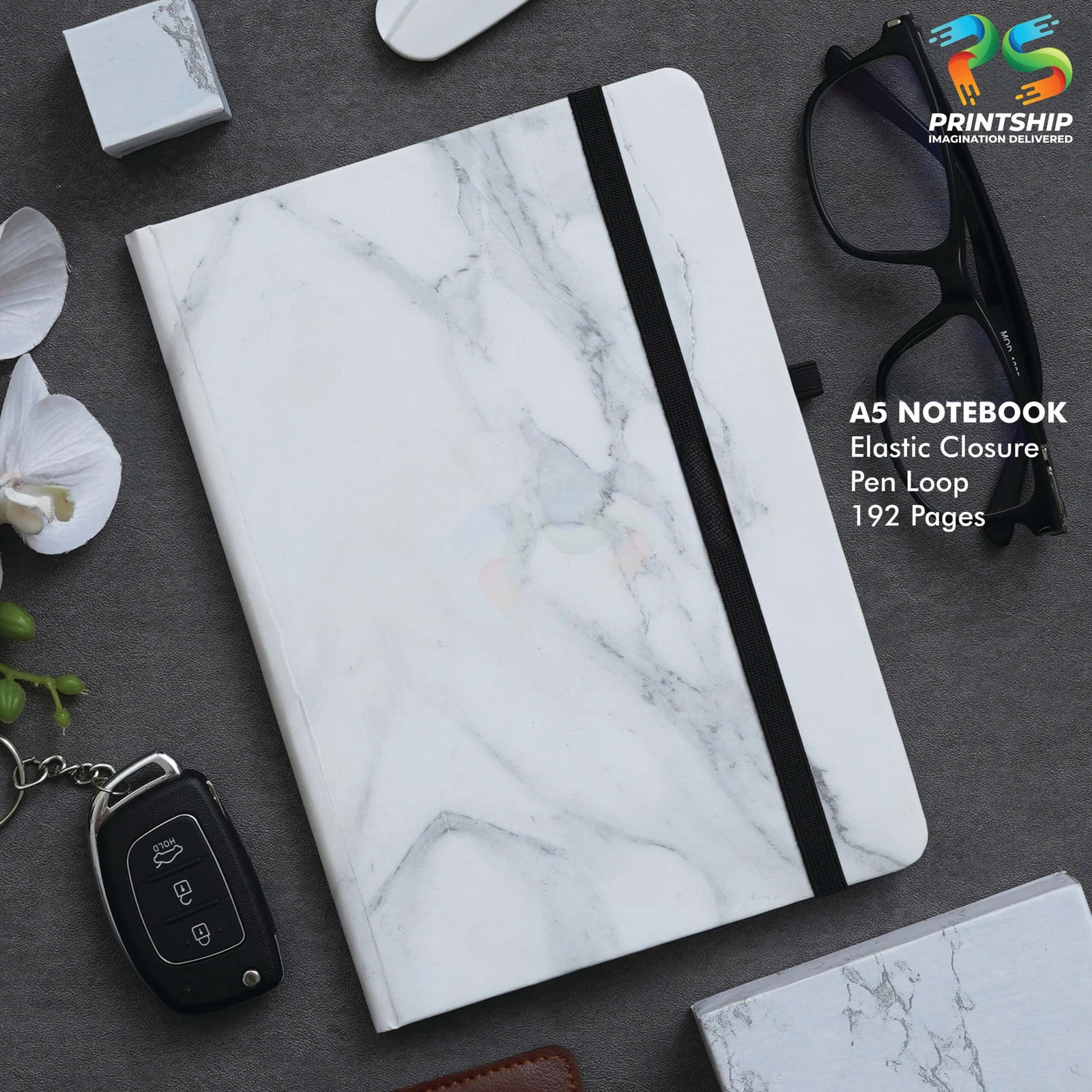YuBingo White A5 Marble Look Notebook - Corporate Gift