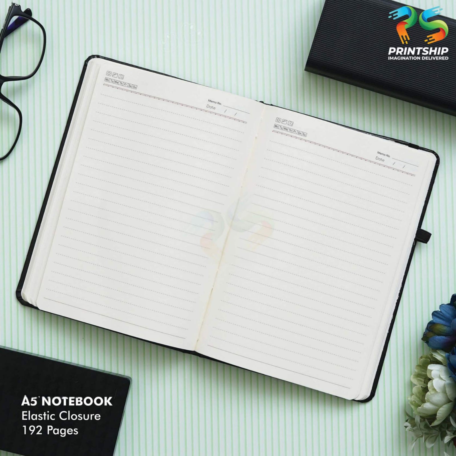 YuBingo Black A5 PU Notebook with Elastic Closure - Corporate Gift
