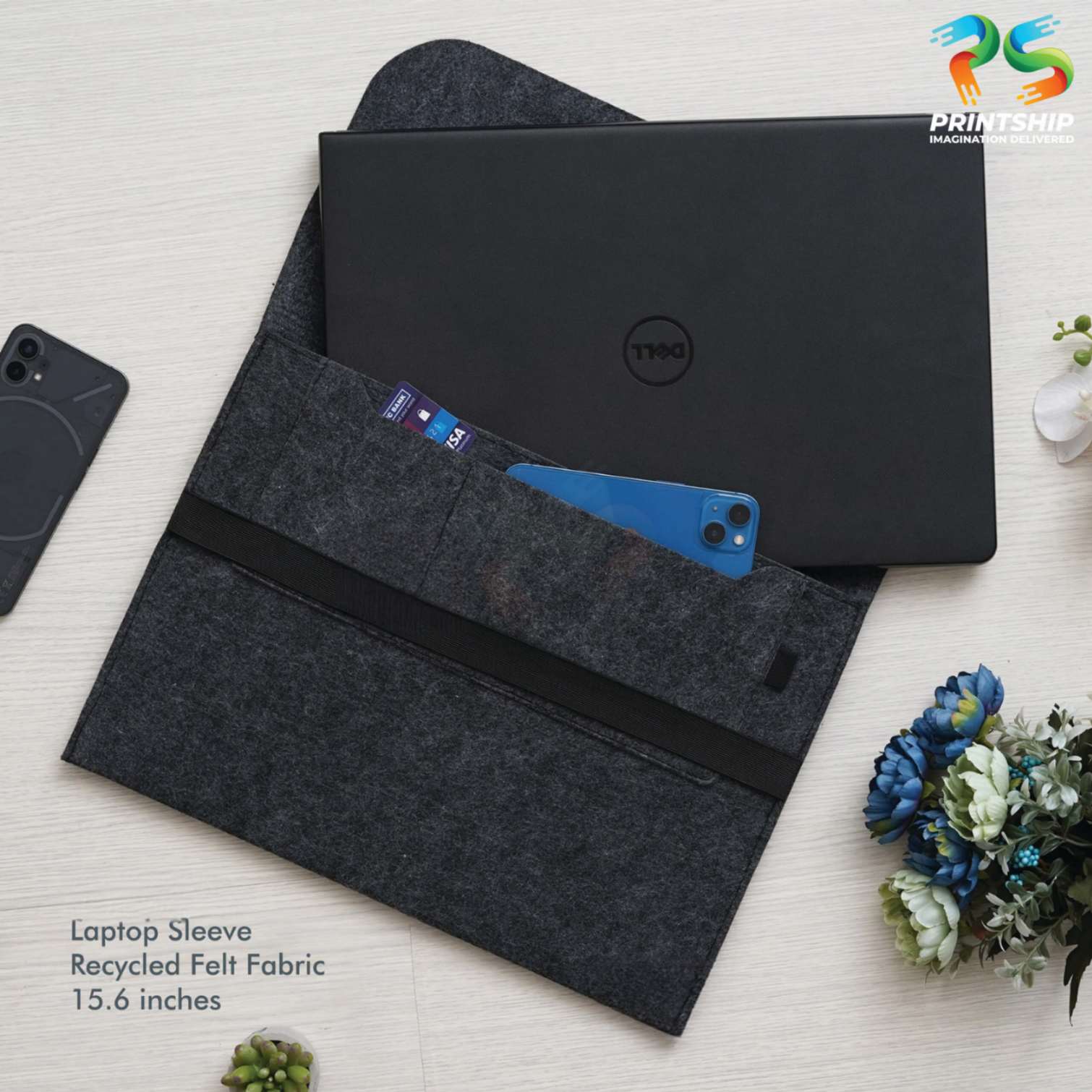 YuBingo Black Recycled Felt Laptop Sleeve - 15.6 Inch - Corporate Gift | Product image 2