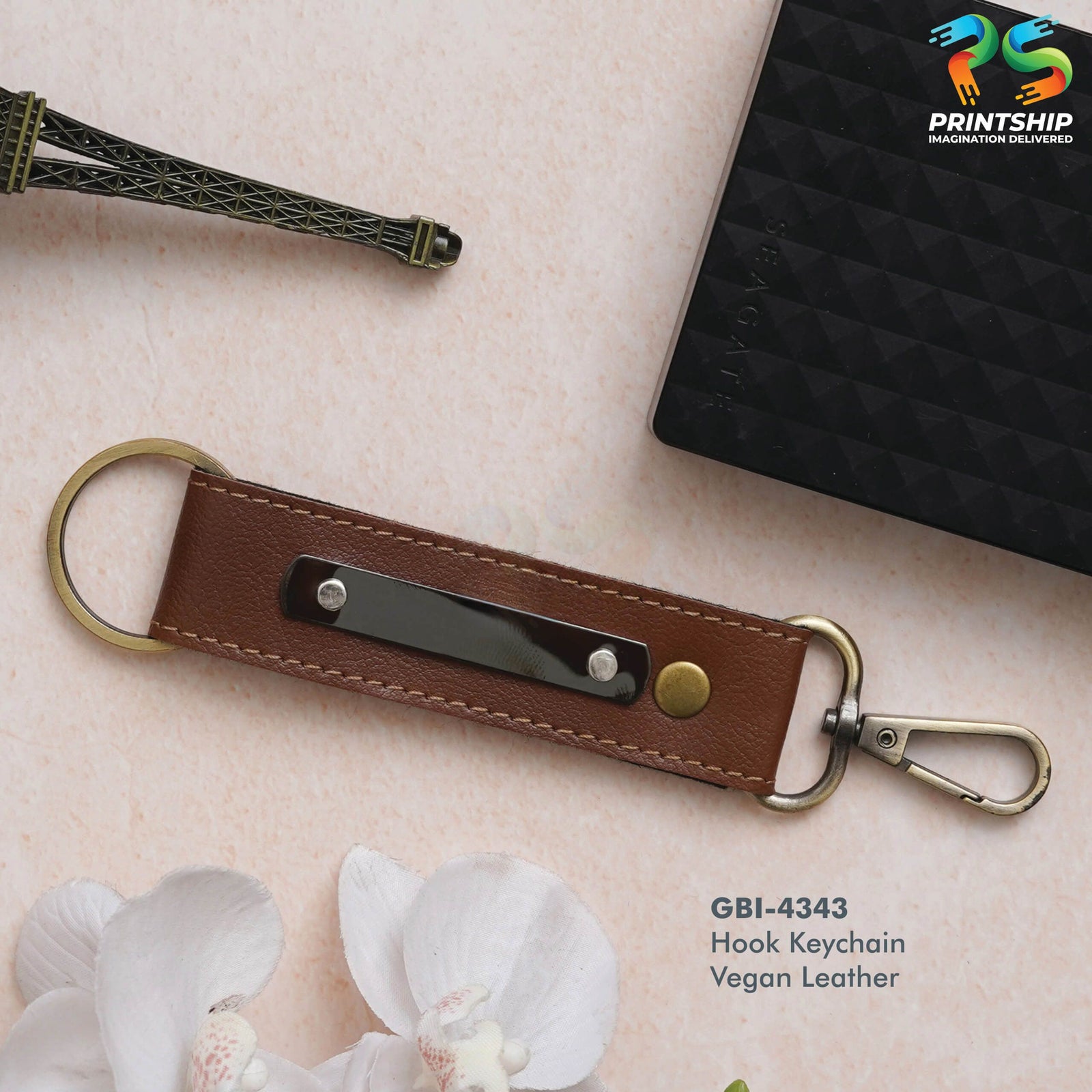 YuBingo Tan Vegan Leather Keychain - Corporate Gift | YuBingo corporate gift