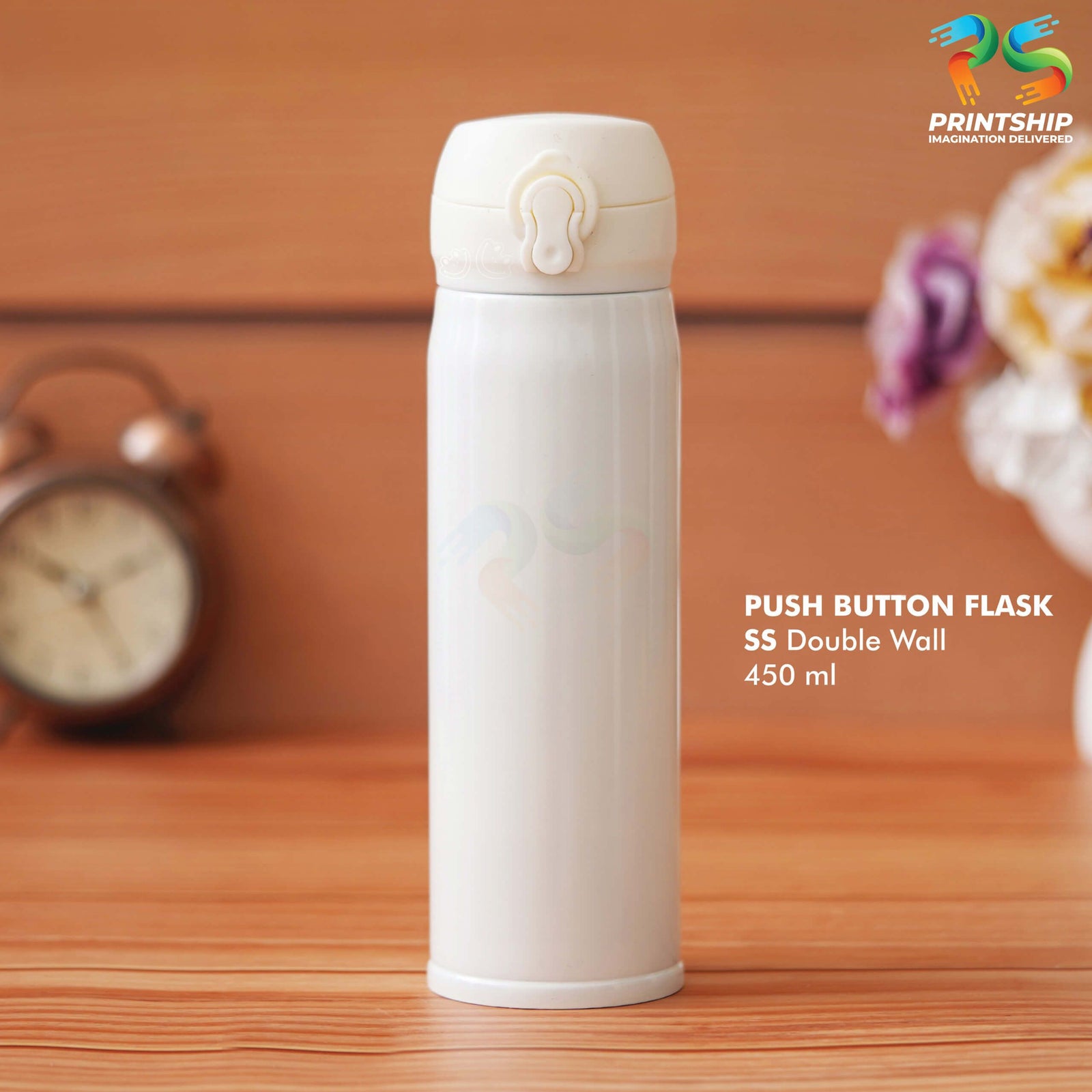 YuBingo White Double Wall Stainless Steel Bottle - 450 ML - Corporate Drinkware Gift - Water Bottles by YuBingo