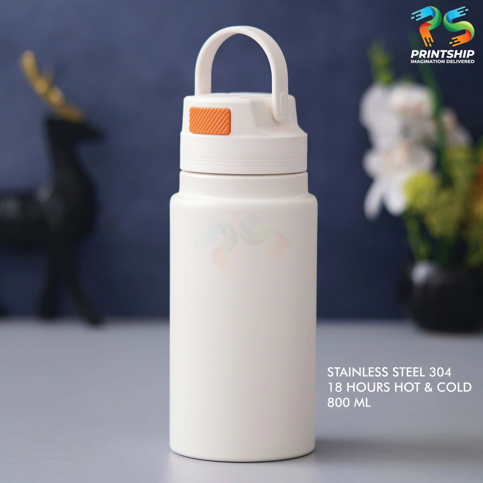 YuBingo Modern White Stainless Steel Bottle - 800 ML - Corporate Drinkware Gift - Water Bottles by YuBingo