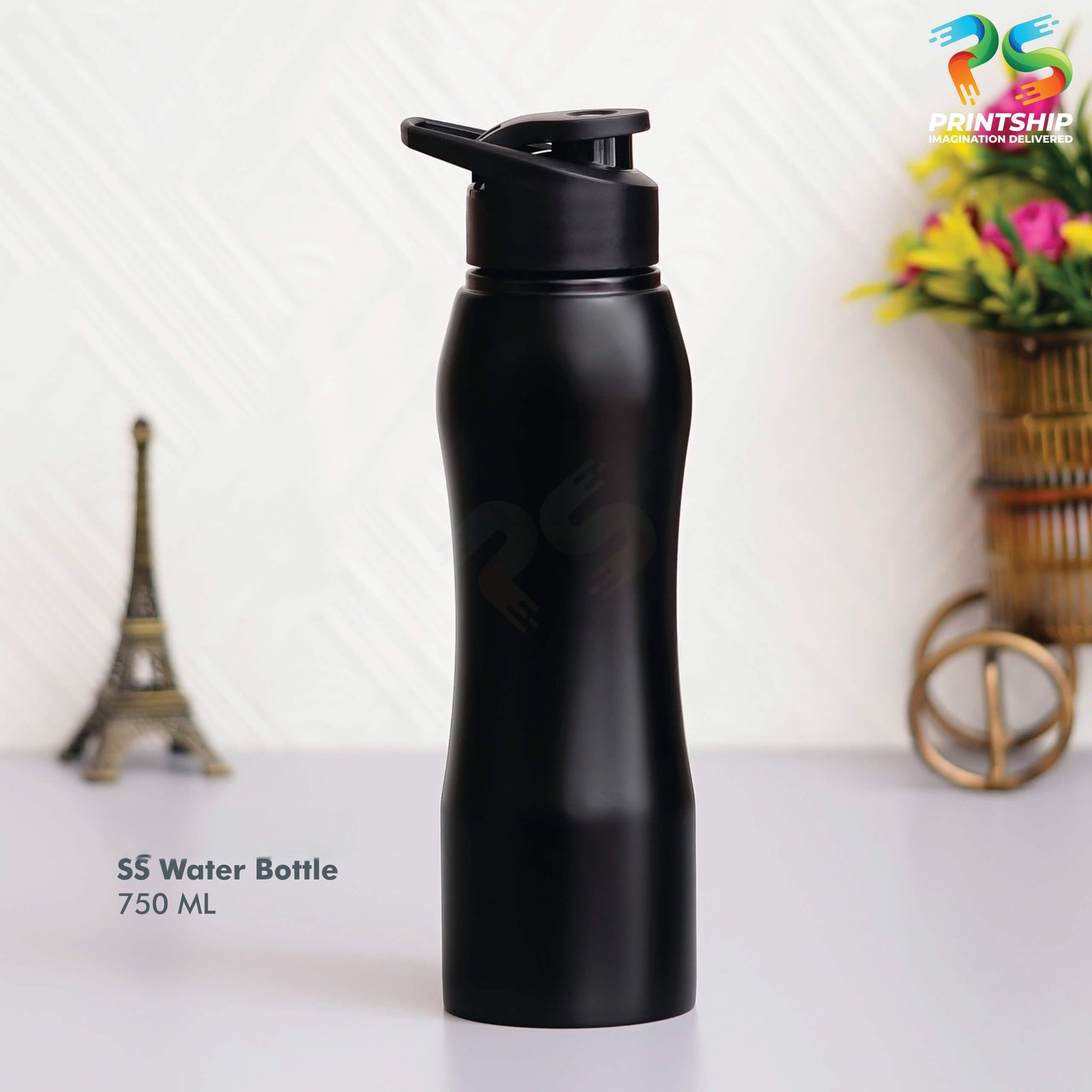 YuBingo Black Stainless Steel Bottle - 750 ML - Corporate Drinkware Gift - Water Bottles by YuBingo