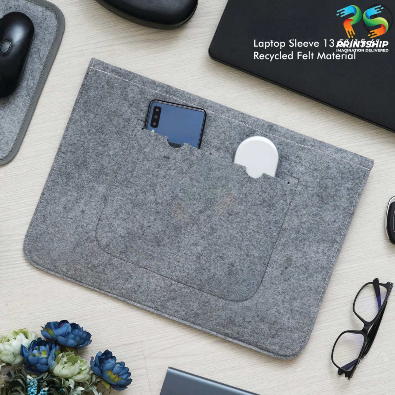 YuBingo Grey Recycled Felt Laptop Sleeve - 13.5 Inch - Corporate Gift | Product image 4