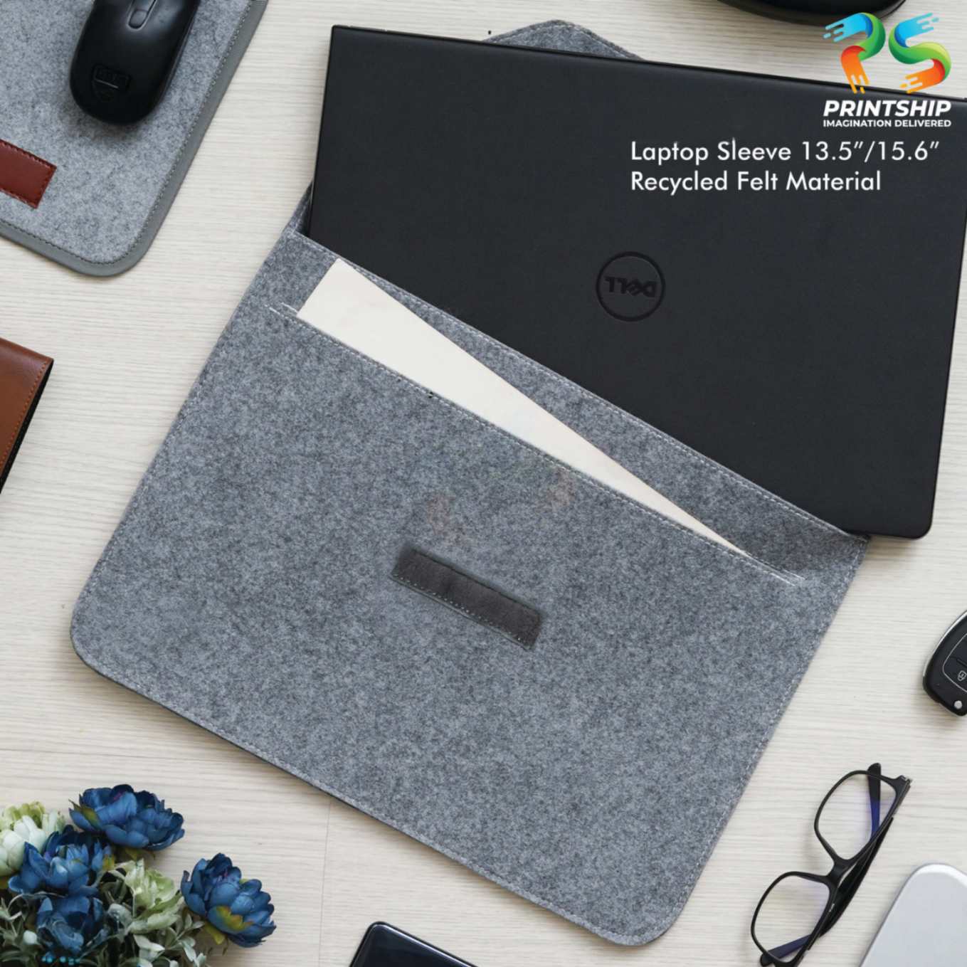 YuBingo Grey Recycled Felt Laptop Sleeve - 13.5 Inch - Corporate Gift | Product image 3
