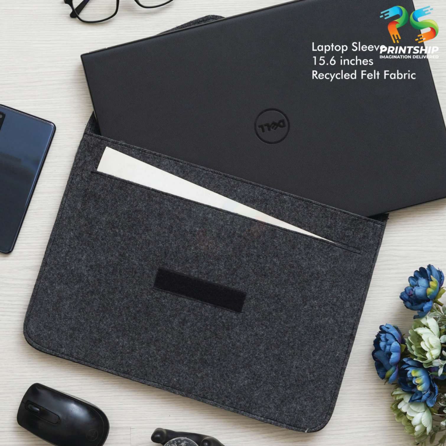 YuBingo Black Recycled Felt Laptop Sleeve - 15.6 Inch - Corporate Gift | Product image 2