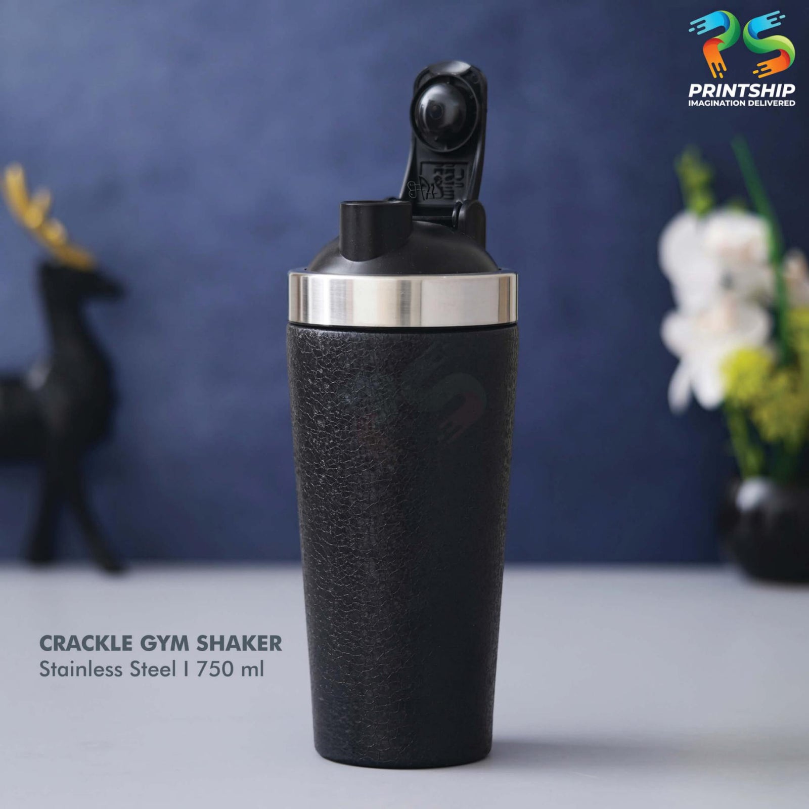 YuBingo 750 ML Black Crackle Finish Stainless Steel Gym Shaker - Corporate Gift | Product image 2
