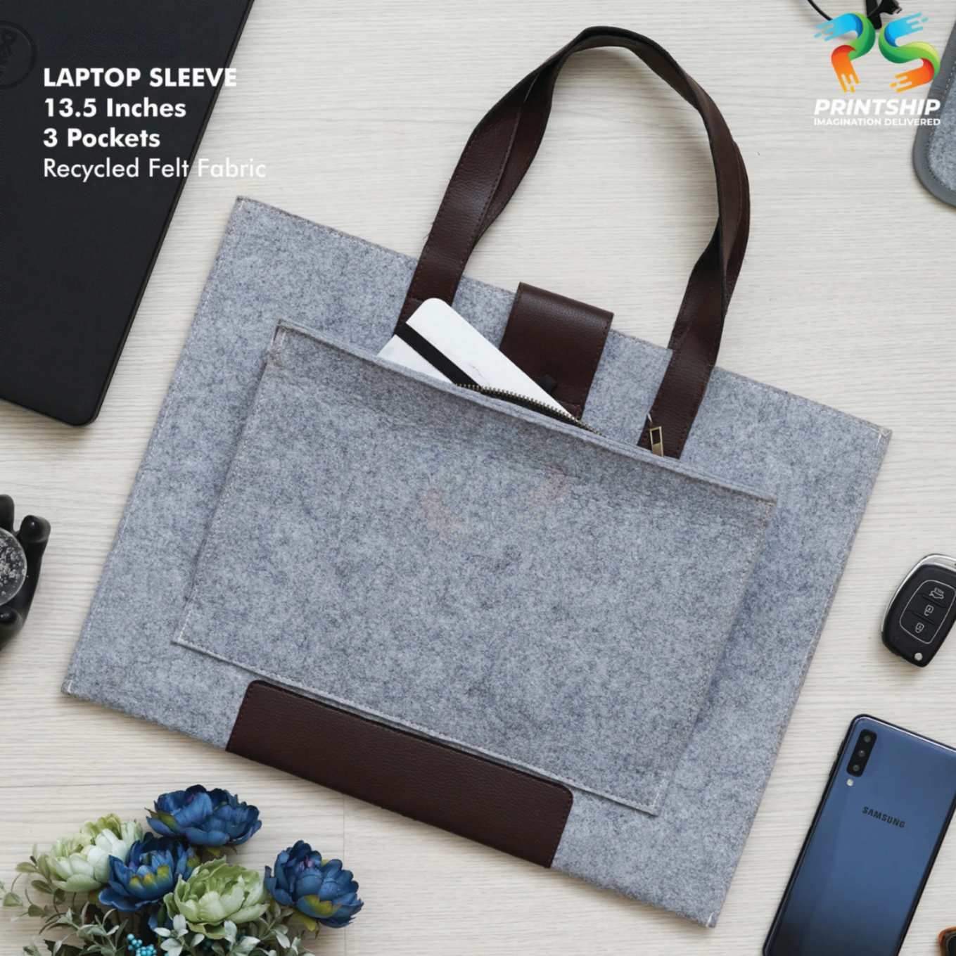 YuBingo Grey Recycled Felt Laptop Sleeve - Corporate Gift | Product image 2