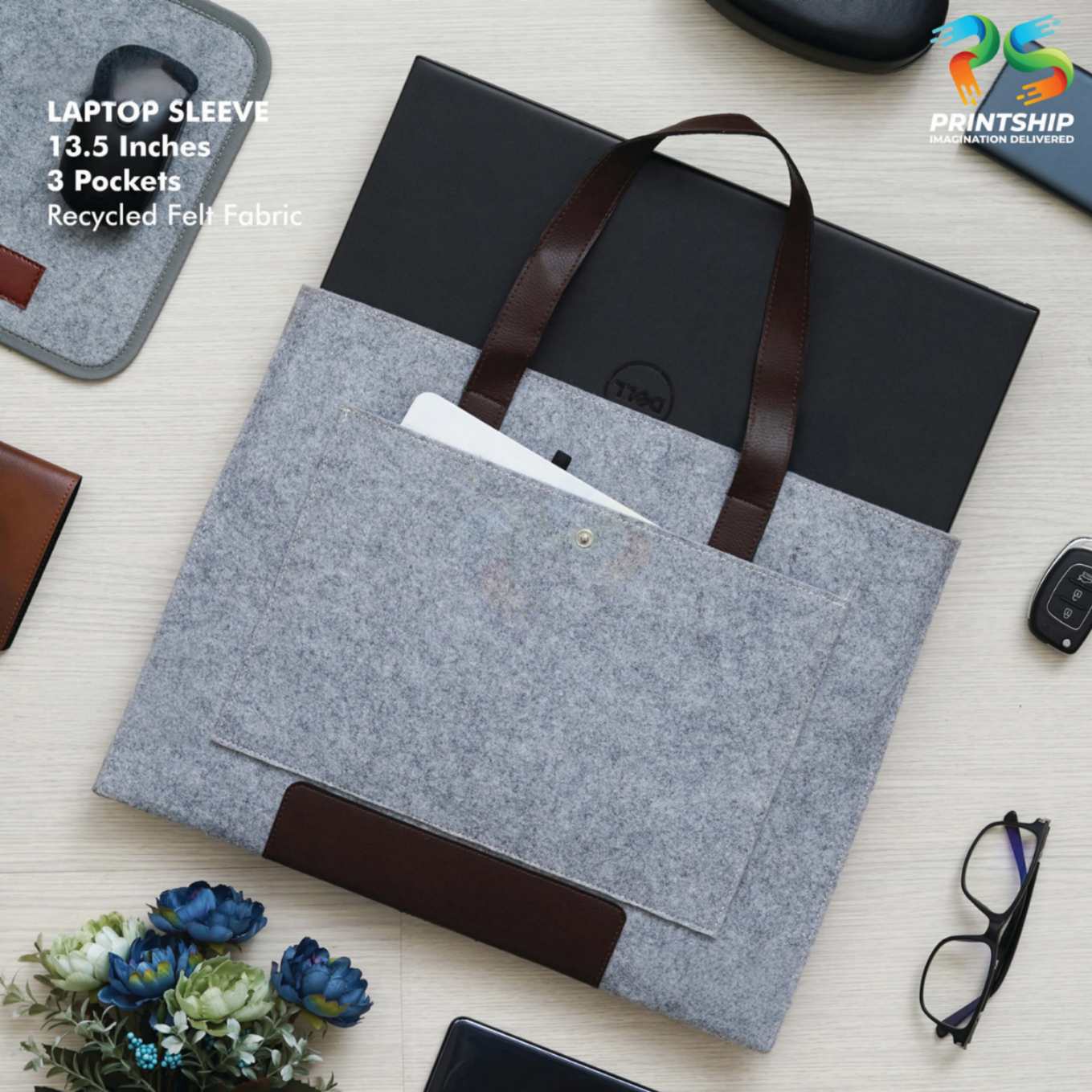 YuBingo Grey Recycled Felt Laptop Sleeve - Corporate Gift | Product image 3