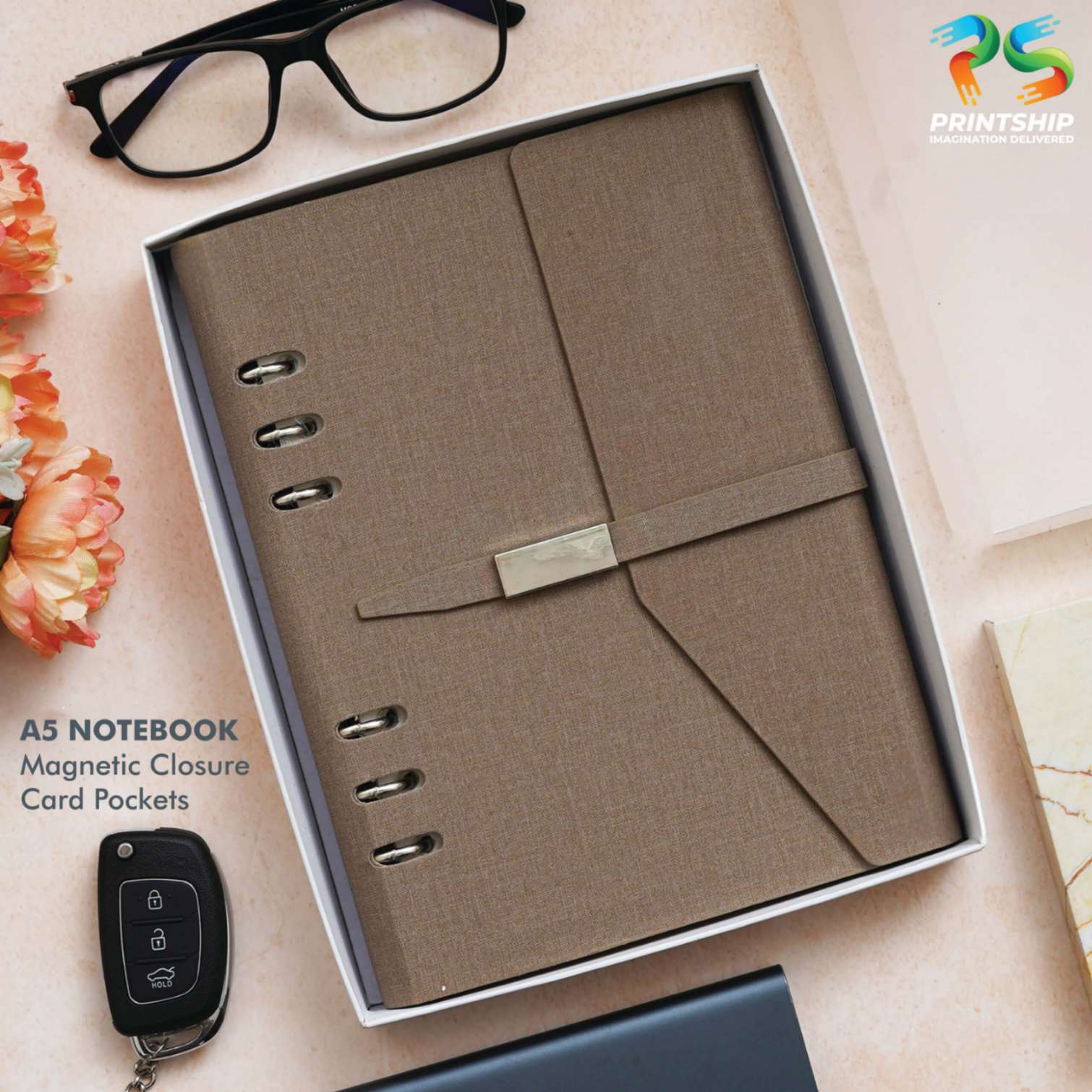 YuBingo Brown A5 Notebook with Magnet Closure - Corporate Gift