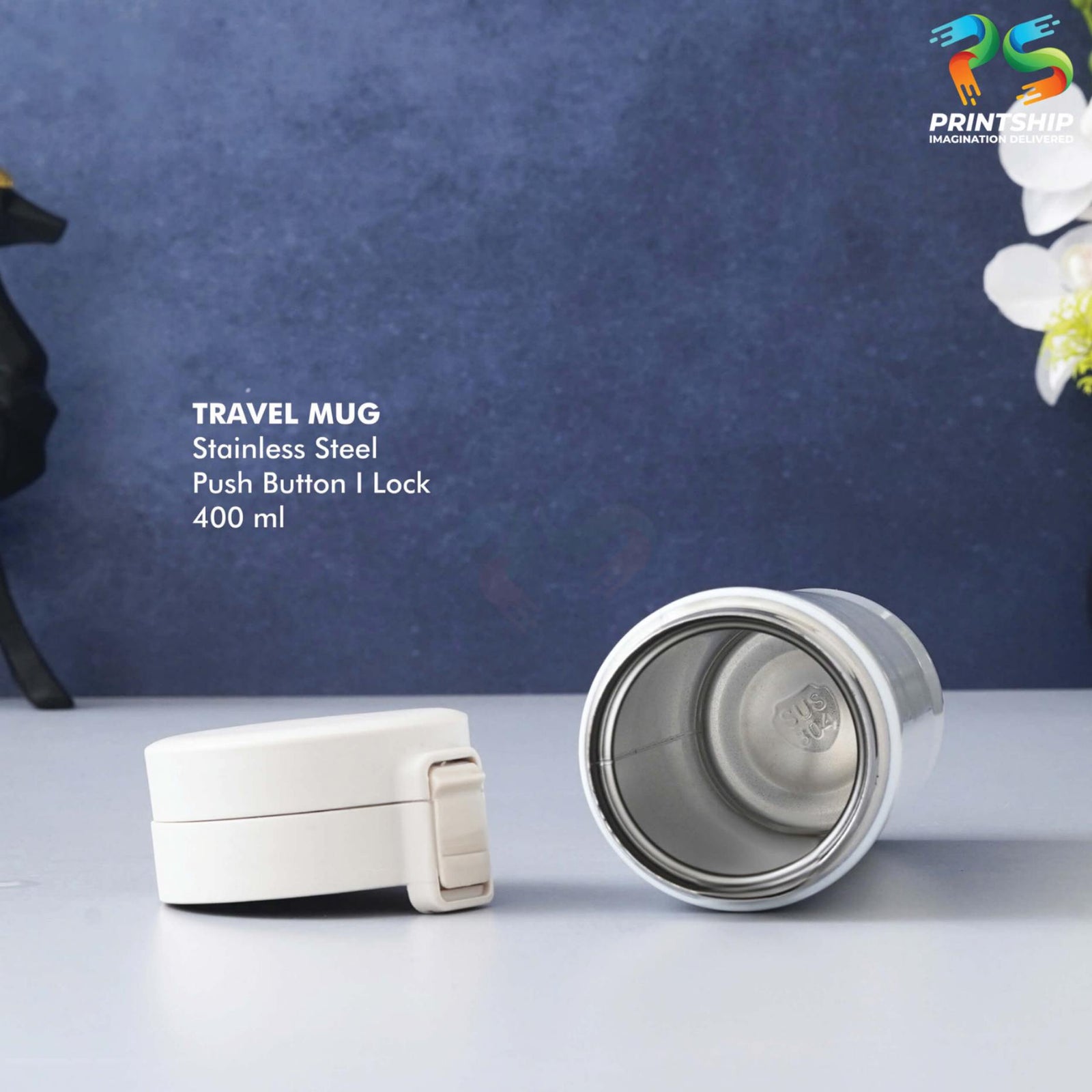 YuBingo White Stainless Steel Mug 400ML - Corporate Gift | Product image 3