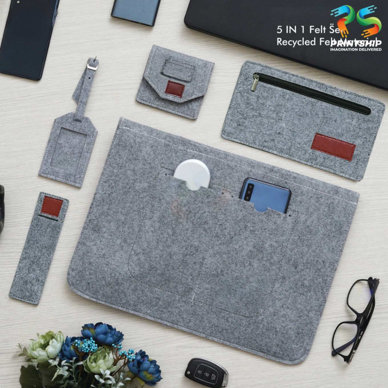 YuBingo Grey Recycled Felt Office Gift Set - 13.5 Inch - Corporate Gift - image 5