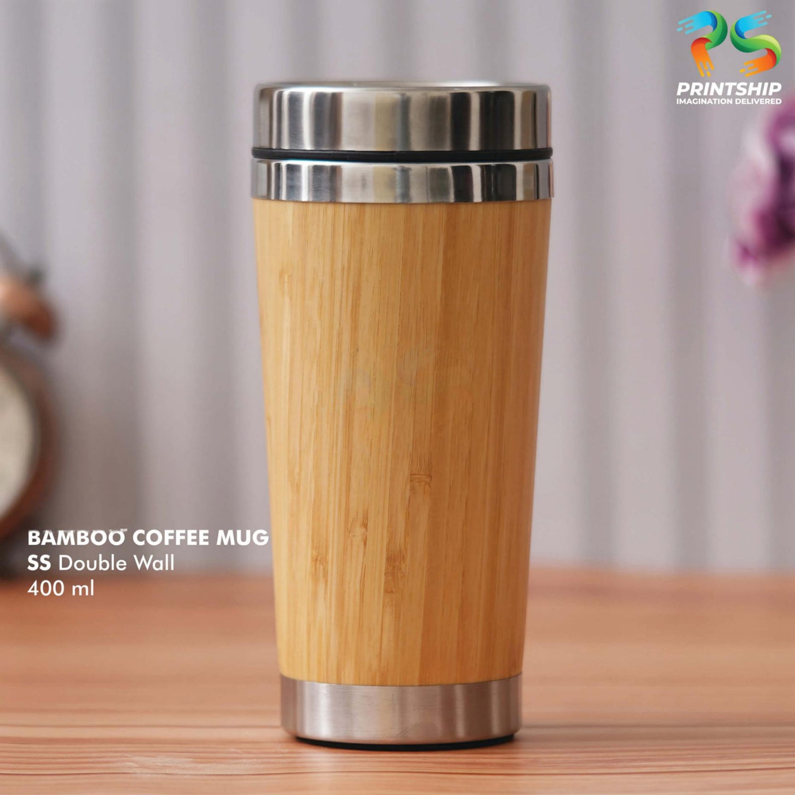 YuBingo Bamboo Finish Stainless Steel Mug - 400 ML - Corporate Gift | Product image 2