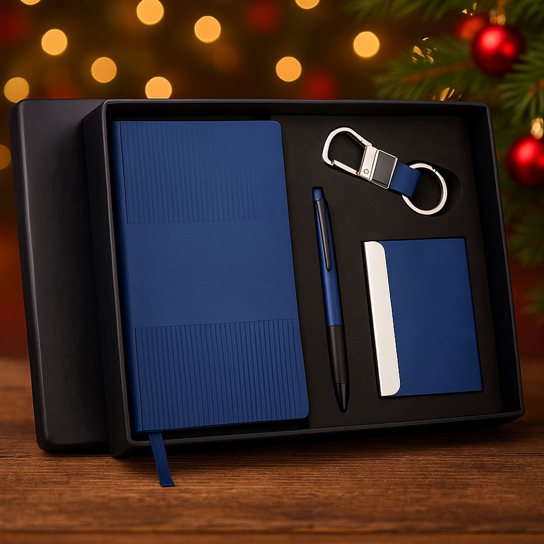 Premium 4 pc Notebook Gift Set with Pen, Keychain & Card Holder - View 2