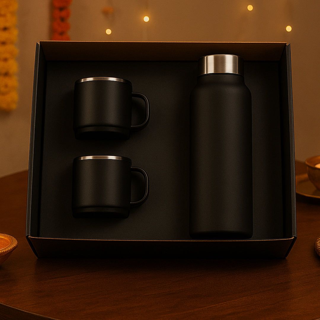 YuBingo Black Stainless Steel Bottle With 2 Cups Gift Set - Corporate Gift - image 2