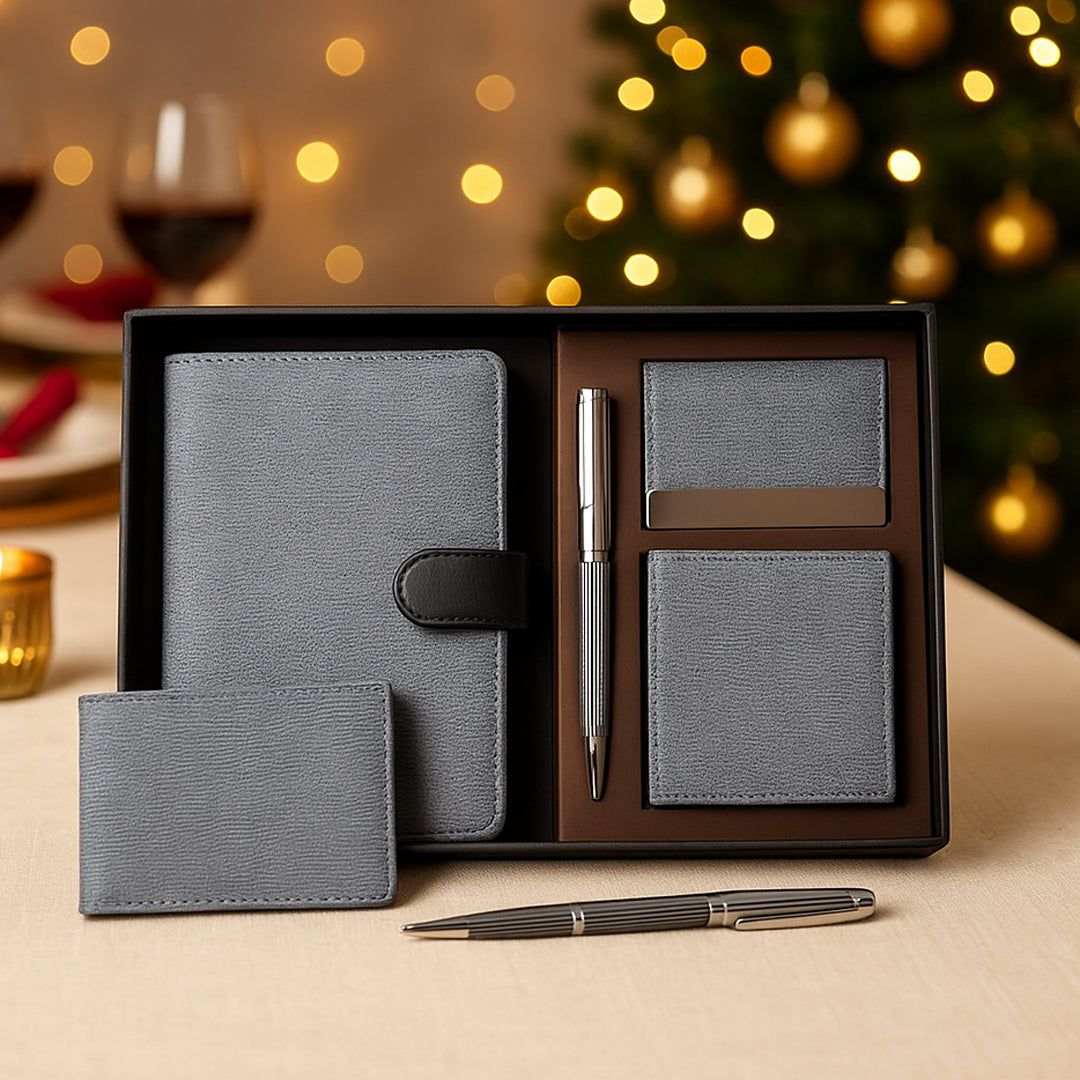 YuBingo Canvas Gray Set Of 4: Multi Use Passport Holder, Wallet, Card Holder, Metal Pen - Corporate Gift Set - image 2