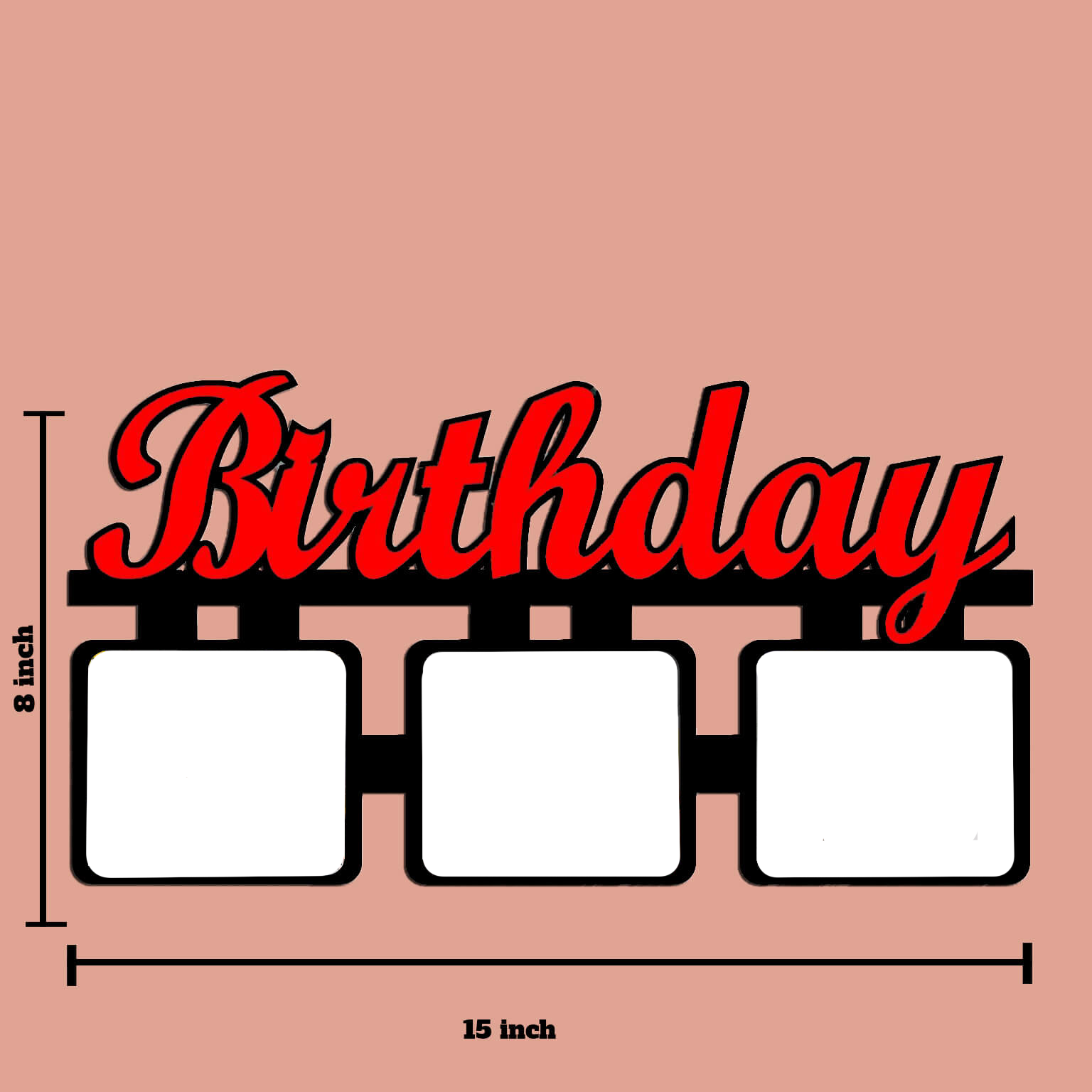 Laser Cut Photo Frame Birthday with Three Photos - MDF Wood Wall Hanging, 15x8 Inches - product image 2