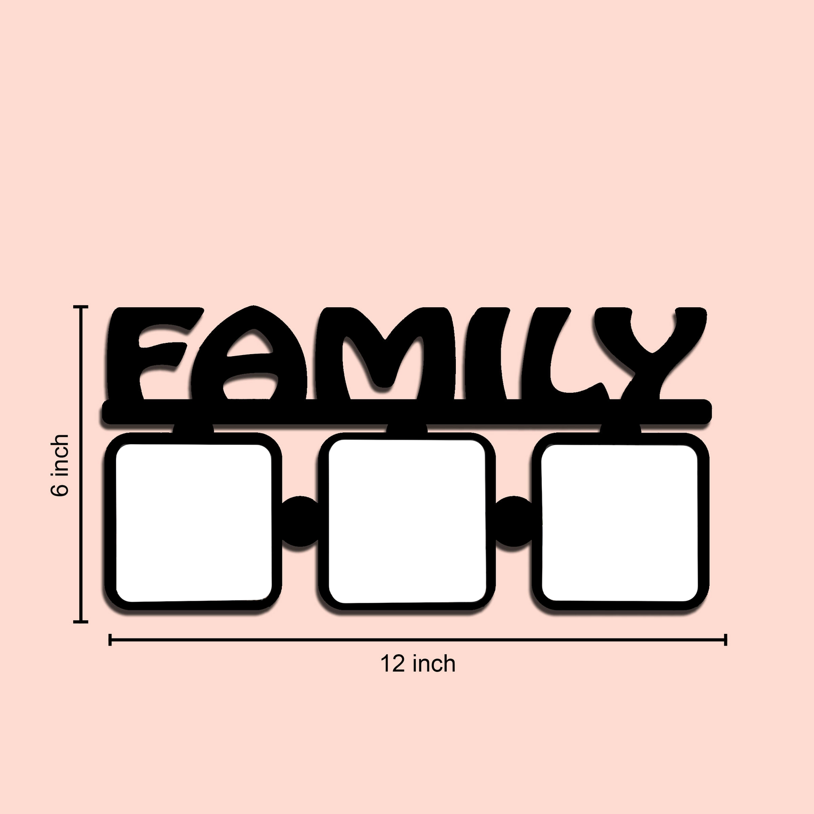 Laser Cut Photo Frame for Family Photos - 3 Photos, MDF Wood, 12x6 Inches - product image 2