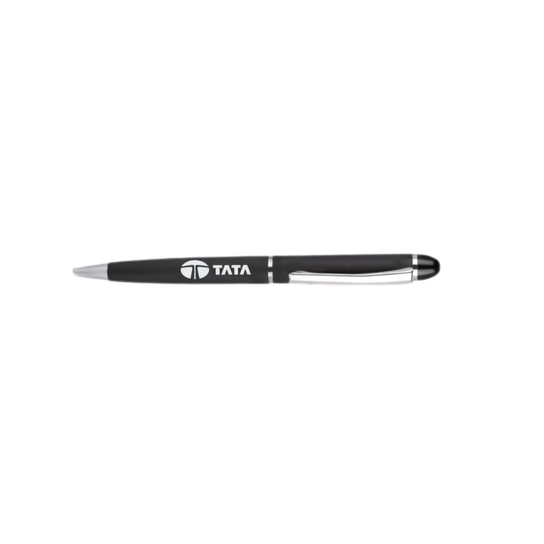 Premium matte black metal pen with silver accents