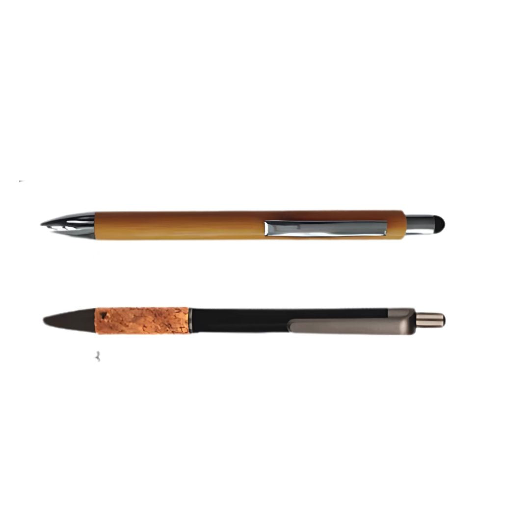 Bamboo and cork eco pens included in notebook gift set