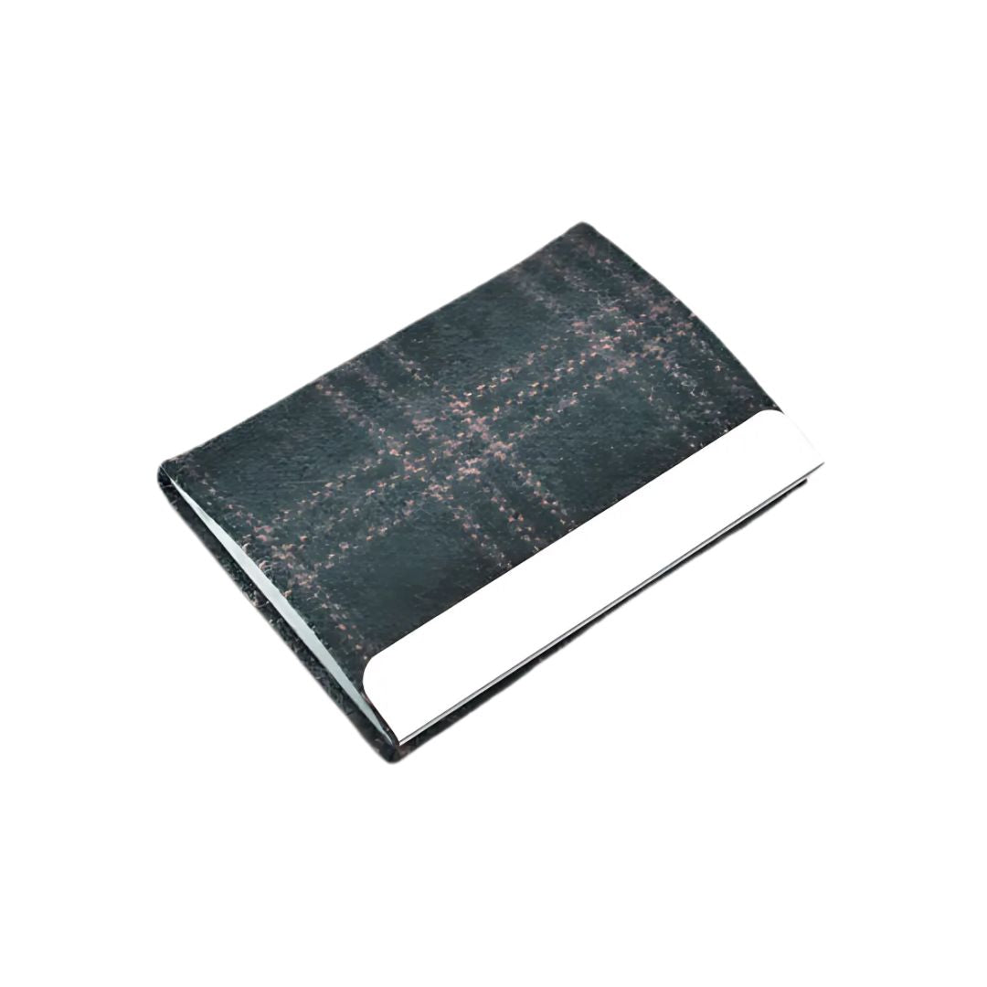 Tweed gray card holder with metallic accent from premium gift set
