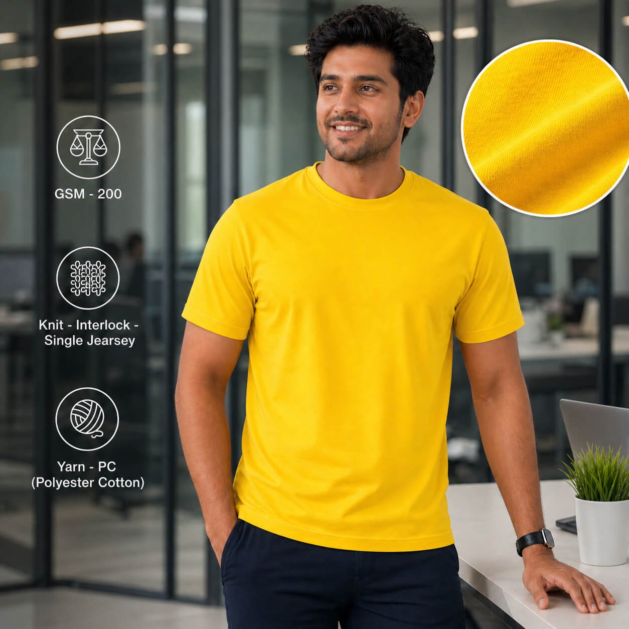 Real Madrid Golden Yellow round-neck T-shirt for corporate gifting