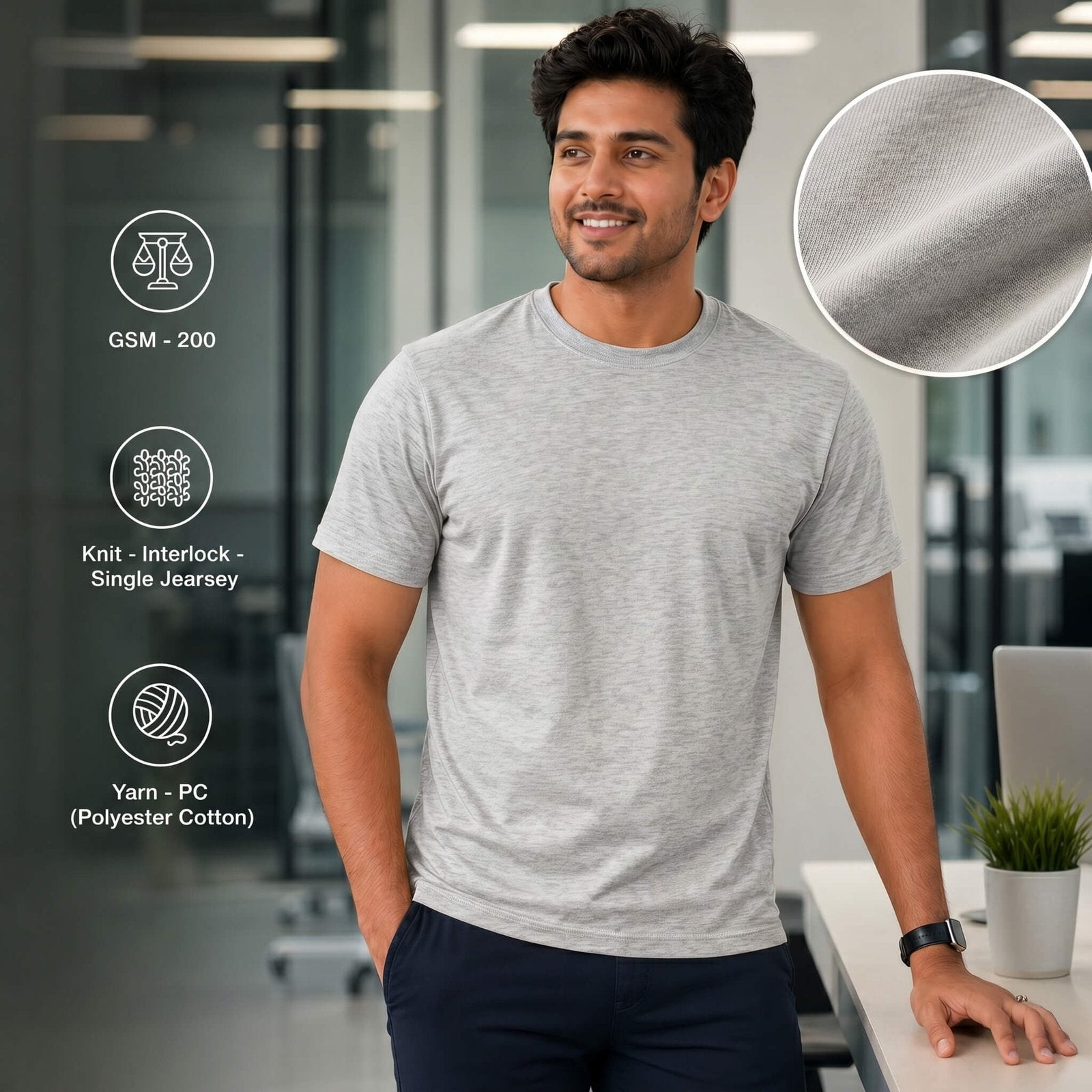 Real Madrid Melange Grey round-neck T-shirt for corporate gifting