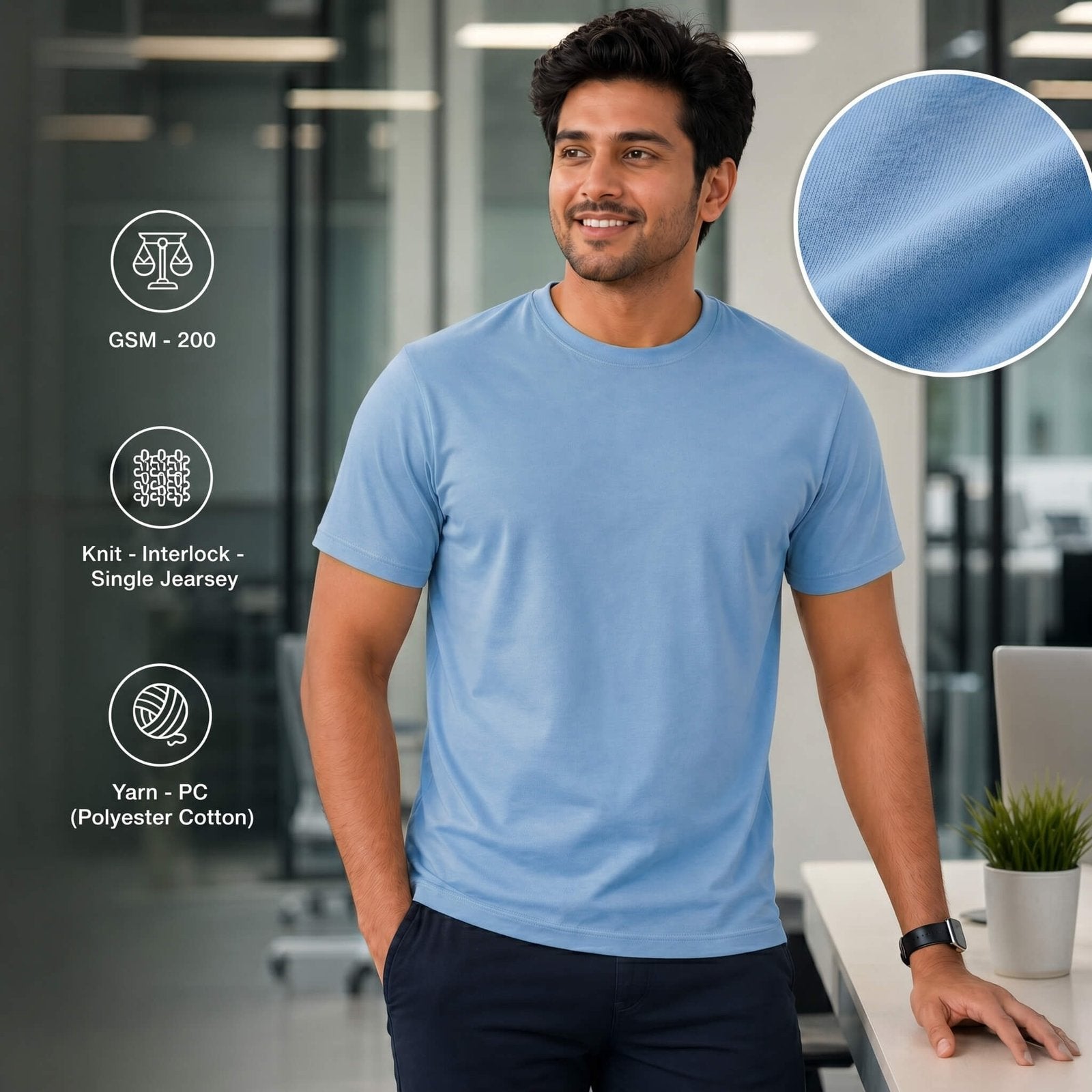 Real Madrid Sky Blue round-neck T-shirt for corporate gifting