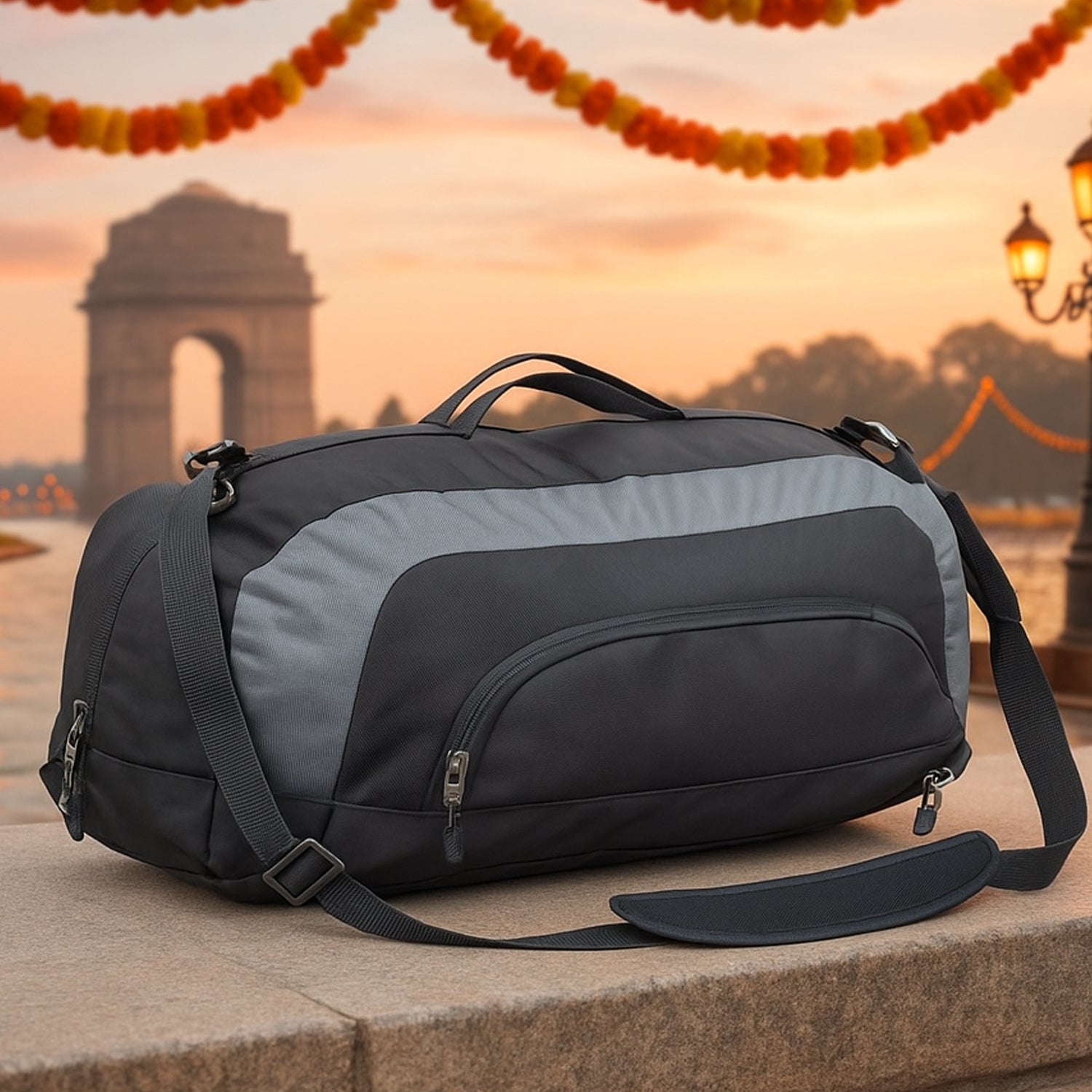 Multipurpose sling duffle bag convertible to backpack with dual tone finish – lifestyle view