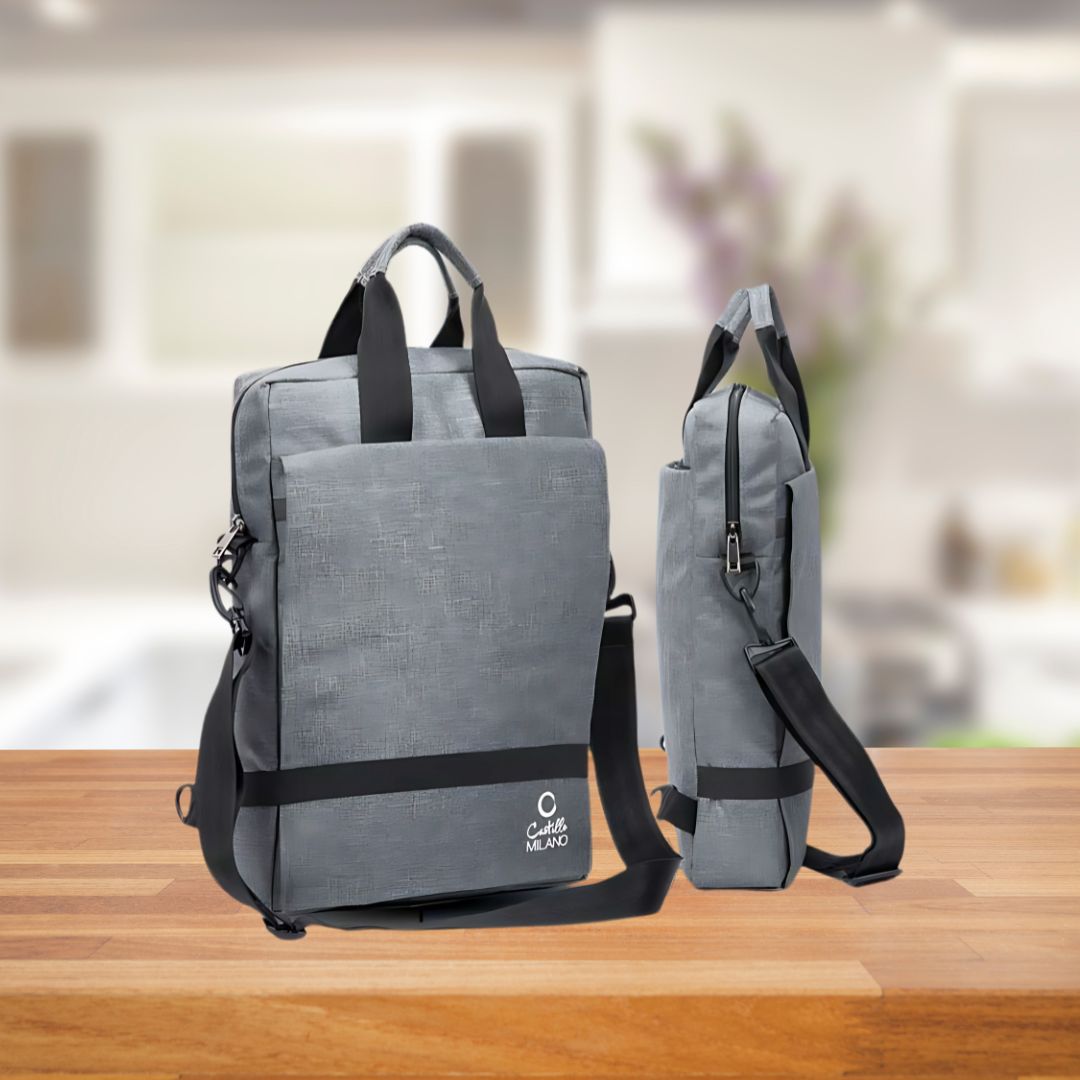 Castillo Milano Flappy sling bag convertible to backpack – front and side view