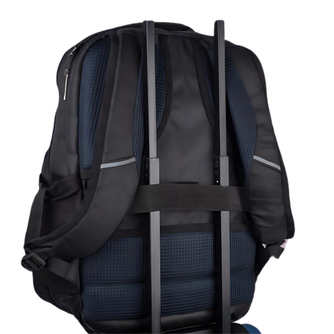 Buddy laptop backpack with ventilated back padding and stroller carry strap