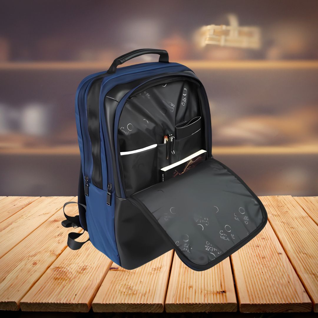 Castillo Milano Jordan backpack open view showing organized laptop and accessory compartments