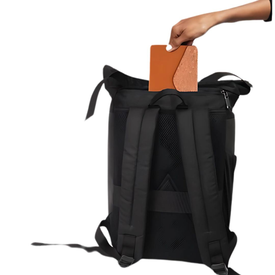 Black Wanderer backpack with padded shoulder straps and top opening